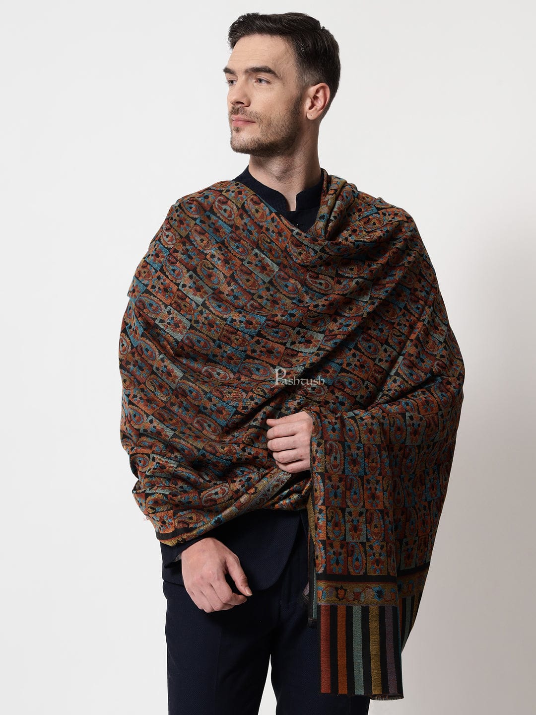 Pashtush India Mens Shawls Gents Shawl Pashtush men Fine Wool shawl, Ethnic design, Multicolour
