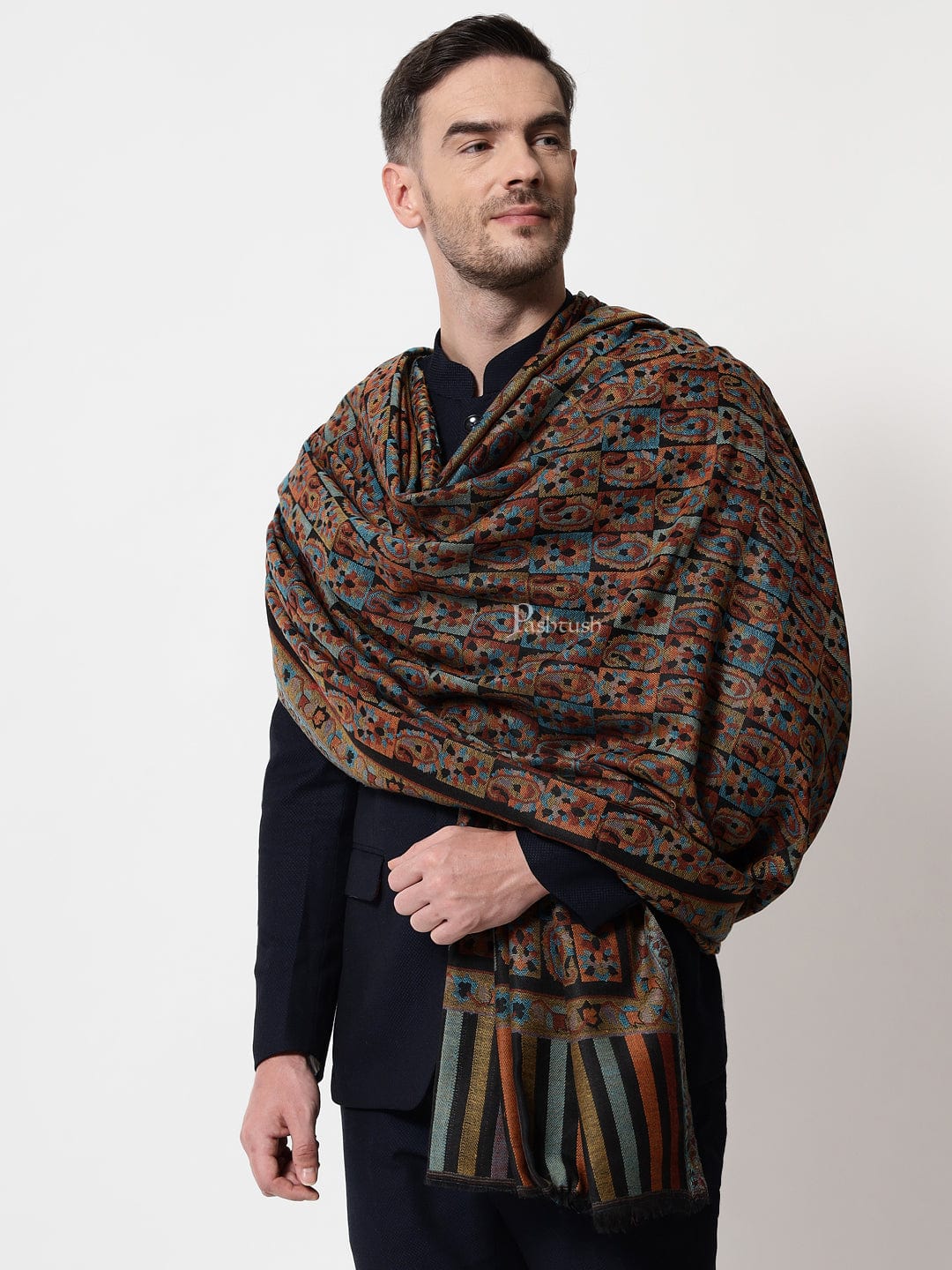 Pashtush India Mens Shawls Gents Shawl Pashtush men Fine Wool shawl, Ethnic design, Multicolour