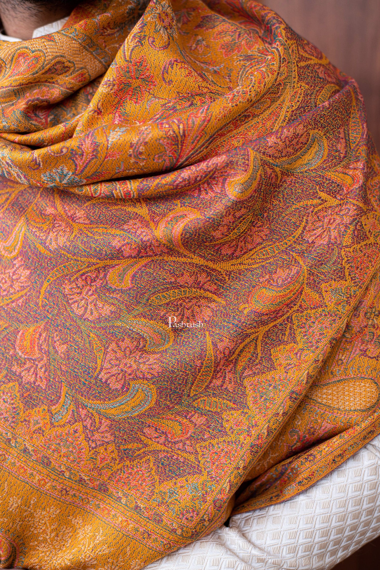Pashtush India Mens Shawls Gents Shawl Pashtush men Fine Wool shawl, Ethnic design, Mustard