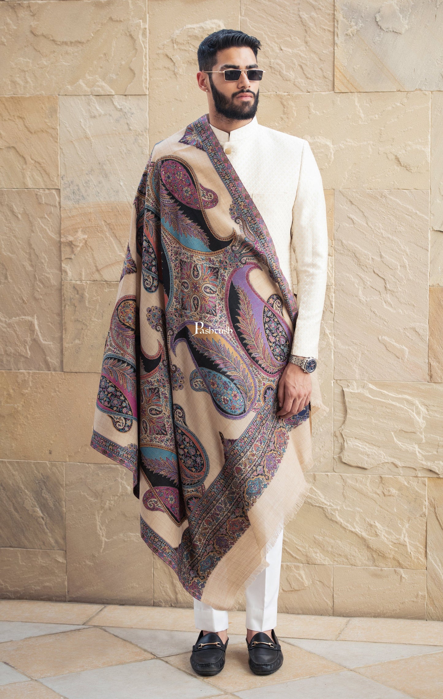 Pashtush India Mens Scarves Stoles and Mufflers Pashtush men fine wool stole, paisley design