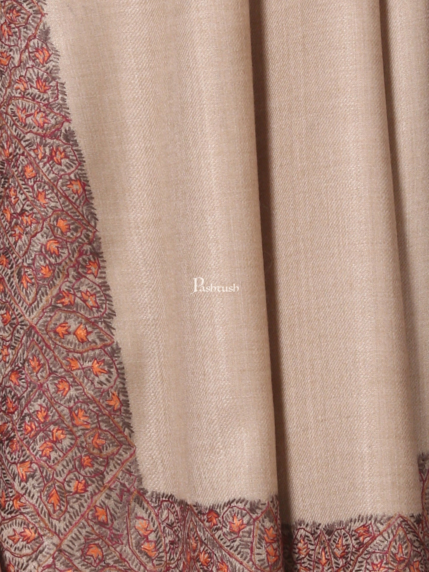Pashtush India Mens Shawls Gents Shawl Pashtush Men'S Woolen Hand Made Embroidered Daur Shawl (Taupe, Medium)