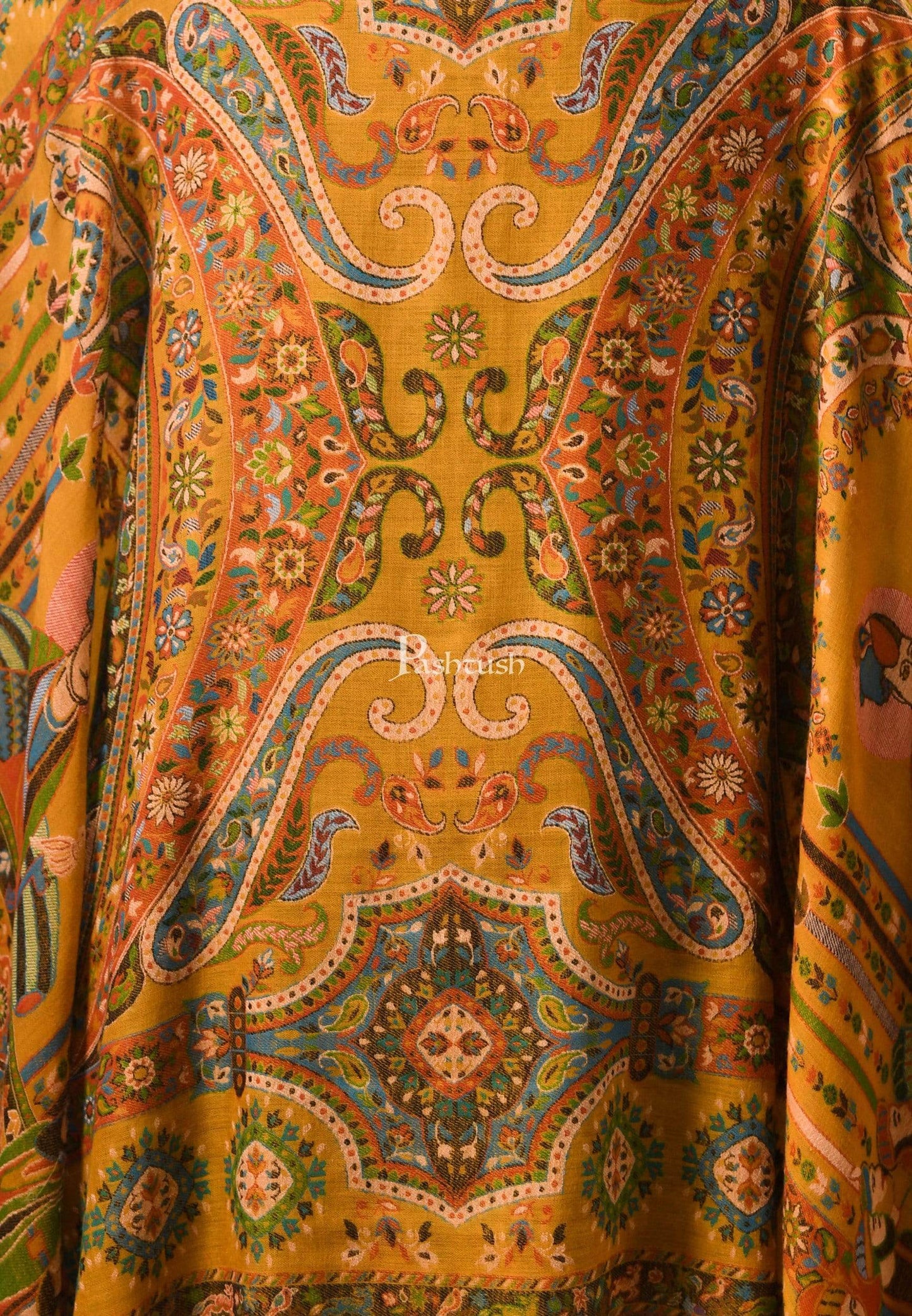 Pashtush India 100x200 Pashtush Mens 100% Pure Wool Darbar Design Shawl, With Woolmark Certification