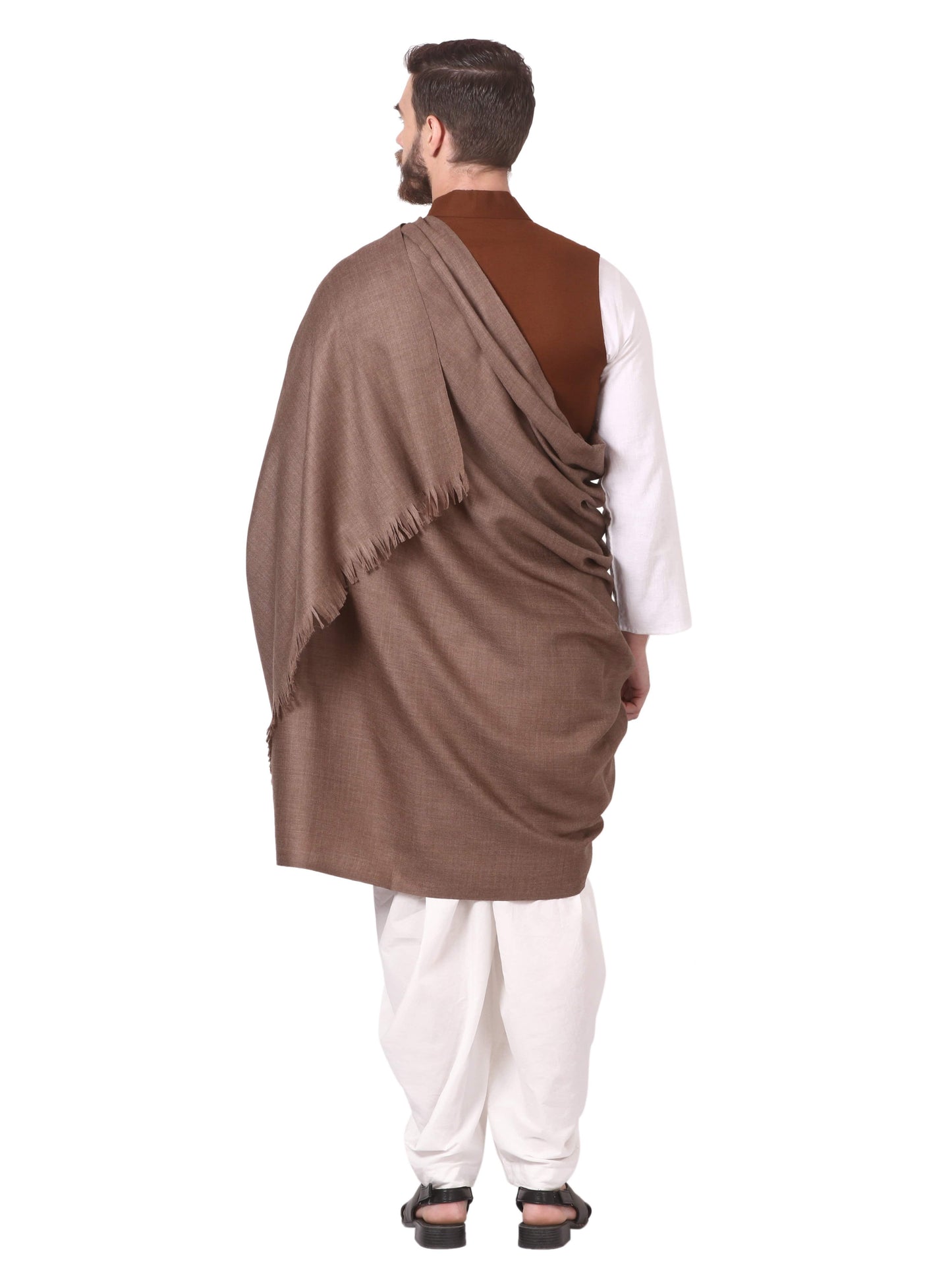 Pashtush India Mens Shawls Gents Shawl Pashtush Mens 100% Pure Wool With Woolmark Certificate Shawl, Design, Dark Beige