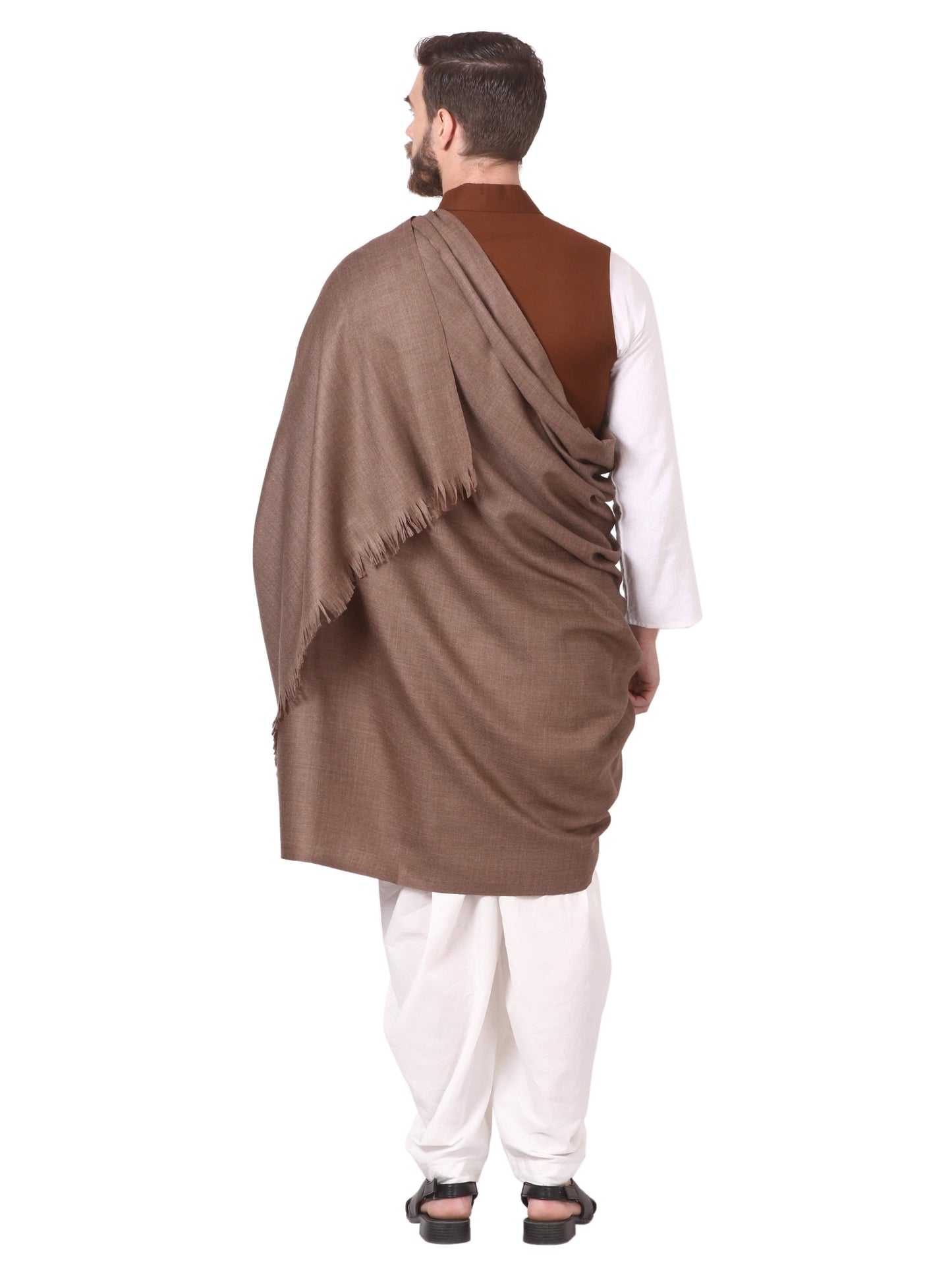 Pashtush India Mens Shawls Gents Shawl Pashtush Mens 100% Pure Wool With Woolmark Certificate Shawl, Design, Dark Beige