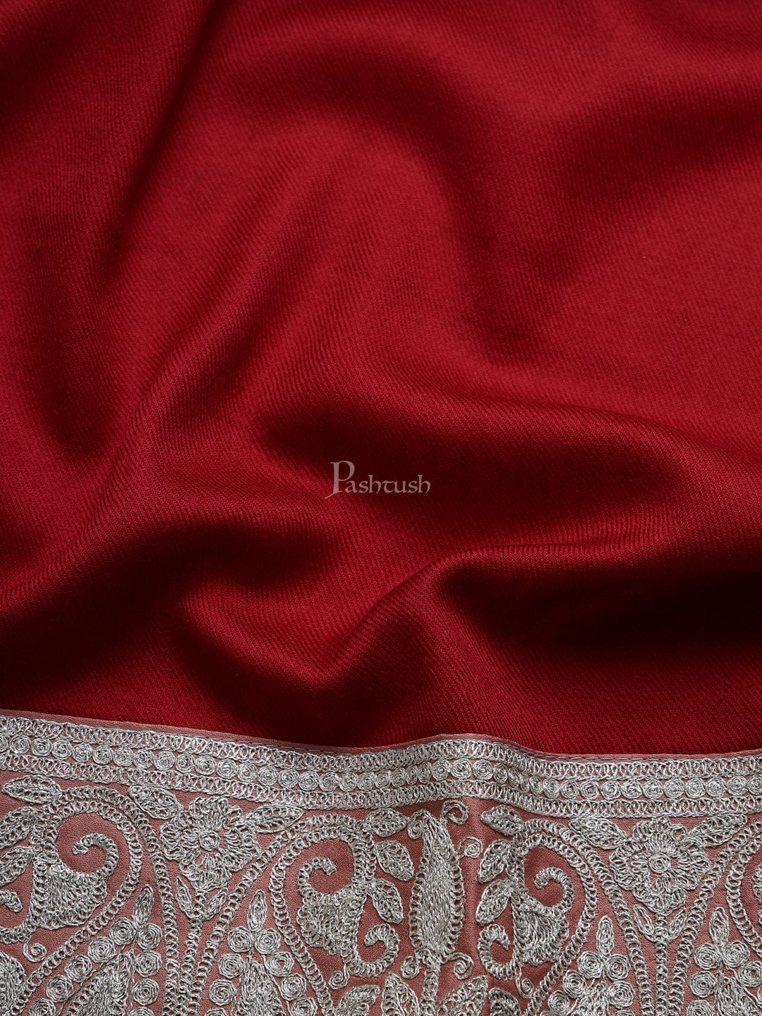 Pashtush India Mens Scarves Stoles and Mufflers Pashtush mens 100% Pure Wool with Woolmark Certificate shawl, Metallic Tilla border weave design, Maroon