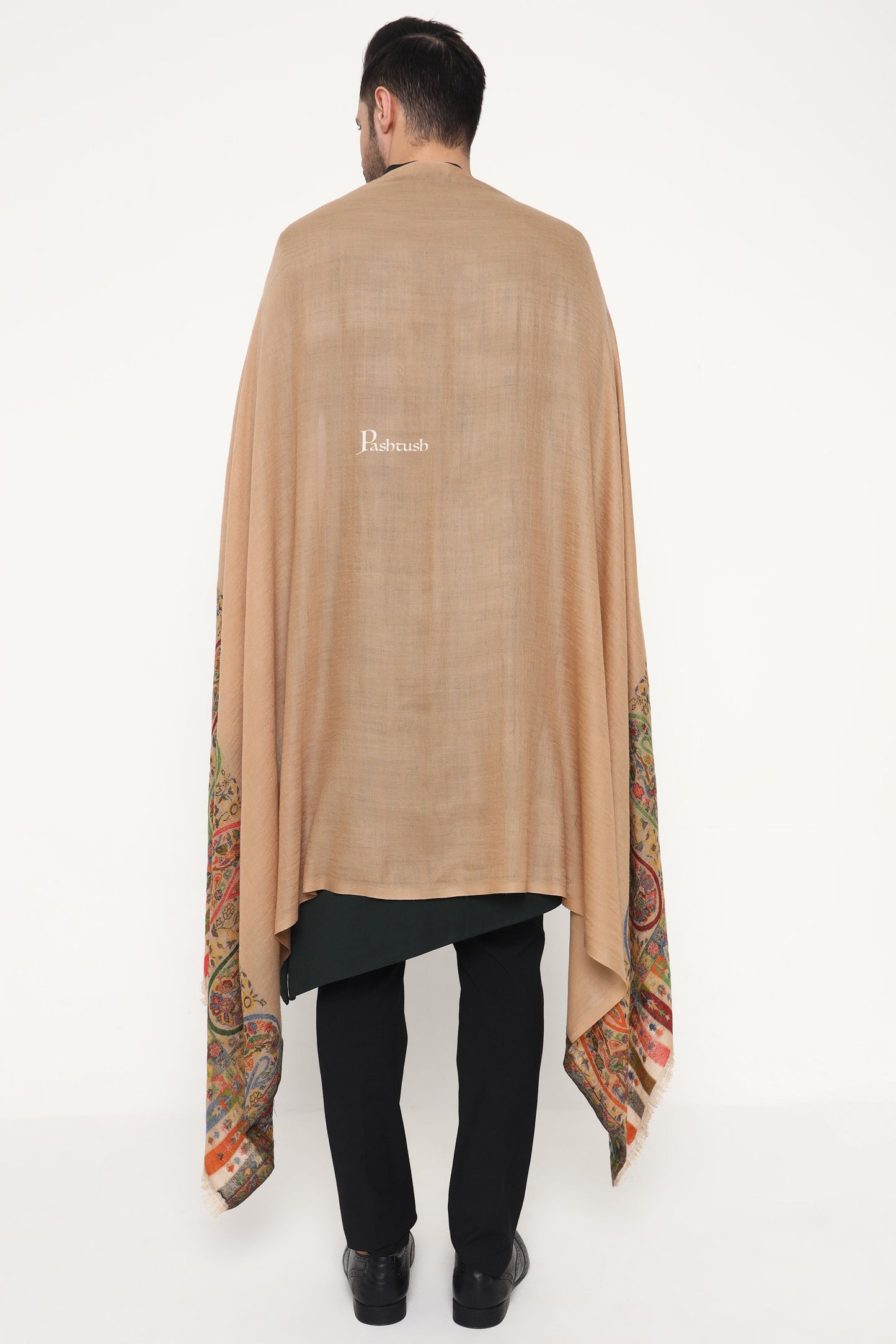 Pashtush India Mens Scarves Stoles and Mufflers Pashtush Mens 100% Pure Wool With Woolmark Certificate Stole, Ambi Design, Beige