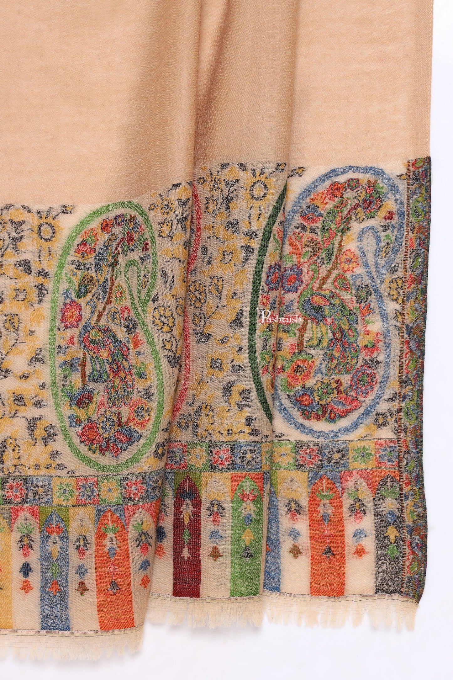 Pashtush India Mens Scarves Stoles and Mufflers Pashtush Mens 100% Pure Wool With Woolmark Certificate Stole, Ambi Design, Beige