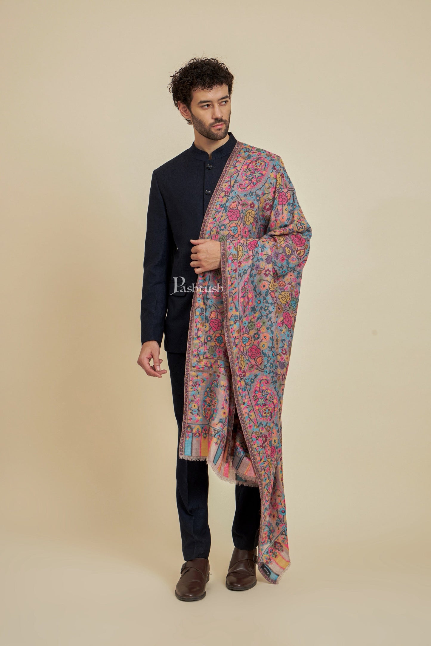 Pashtush India Mens Scarves Stoles and Mufflers Pashtush Mens 100% Pure Wool With Woolmark Certificate Stole, Design, Multicolour