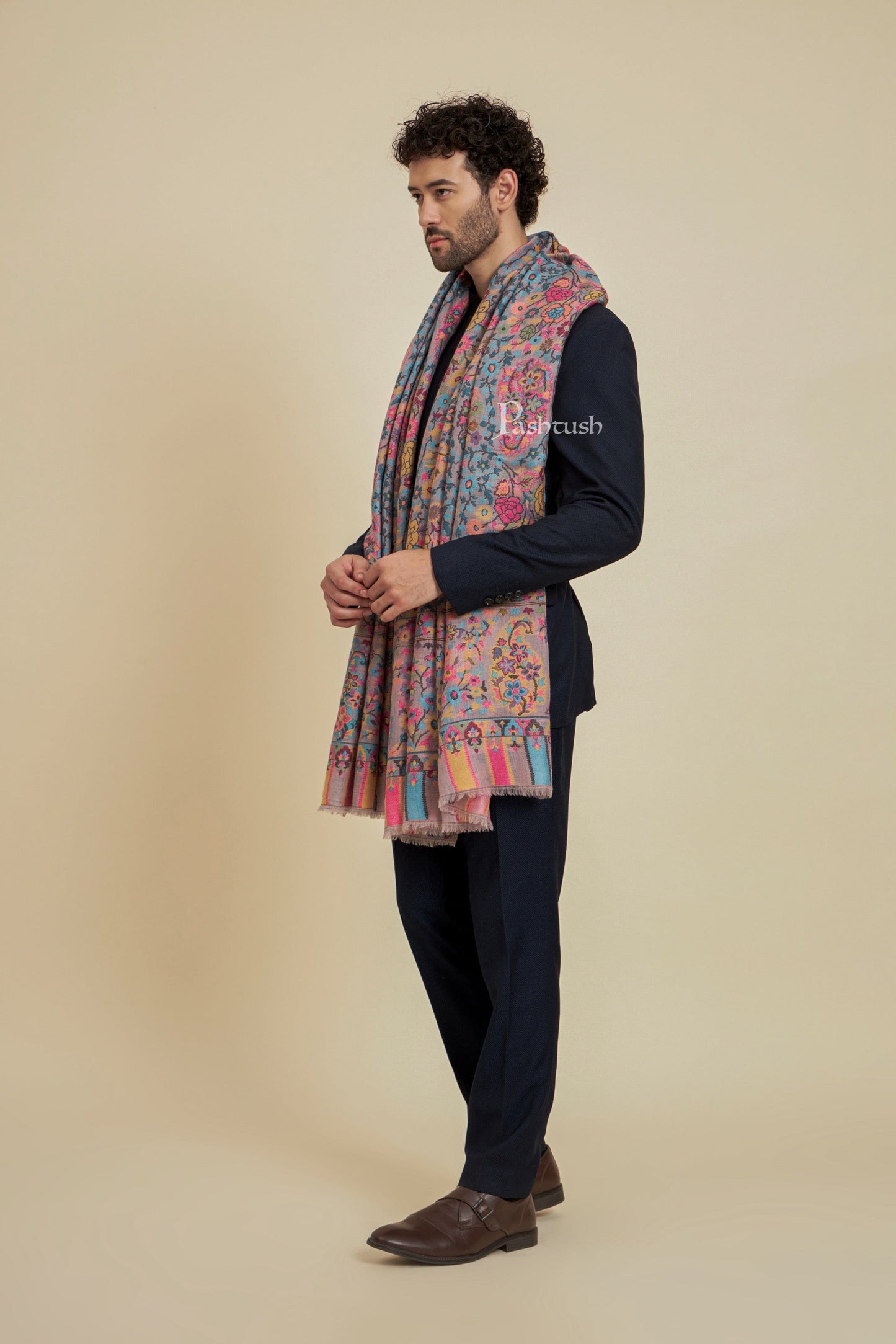 Pashtush India Mens Scarves Stoles and Mufflers Pashtush Mens 100% Pure Wool With Woolmark Certificate Stole, Design, Multicolour
