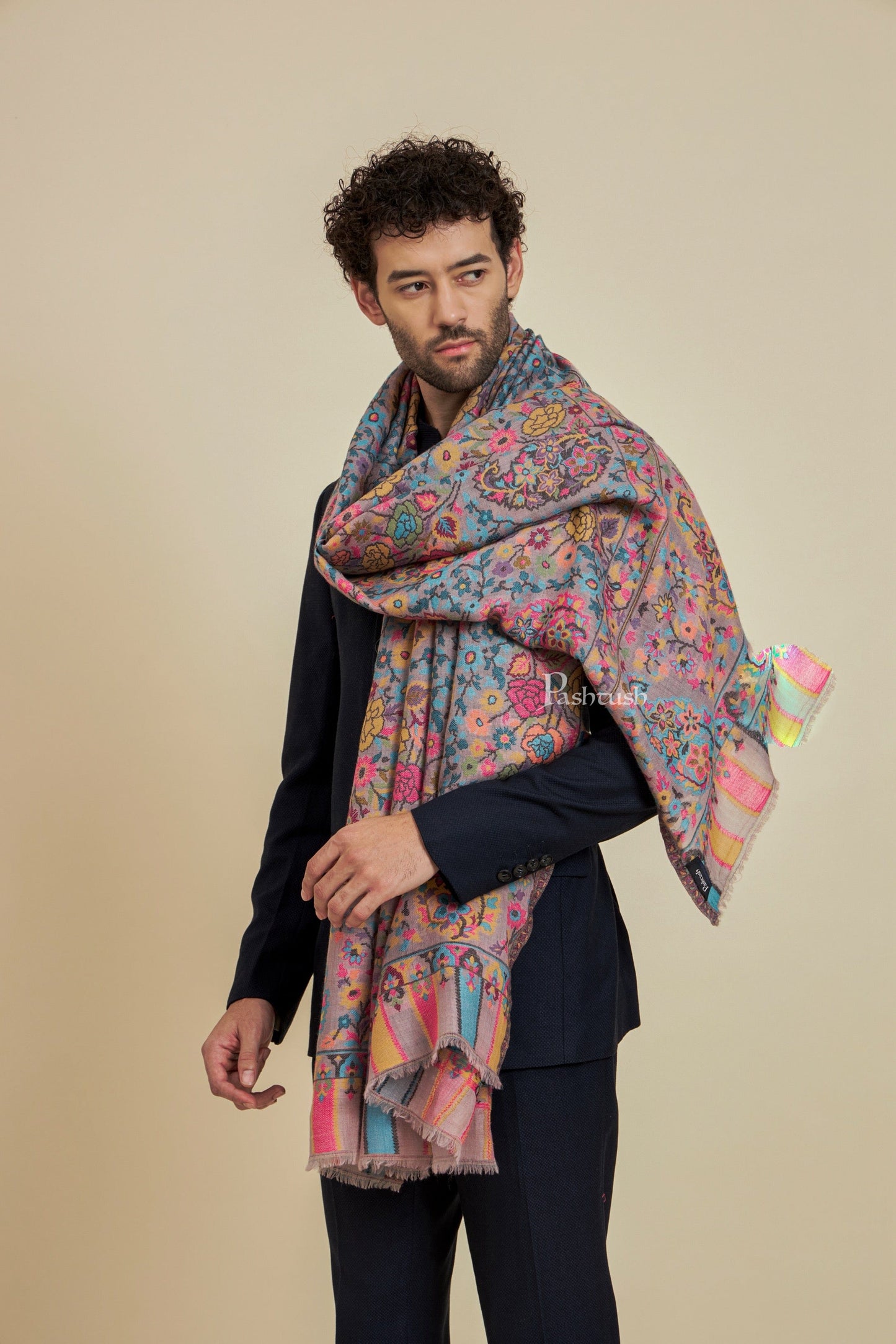Pashtush India Mens Scarves Stoles and Mufflers Pashtush Mens 100% Pure Wool With Woolmark Certificate Stole, Design, Multicolour