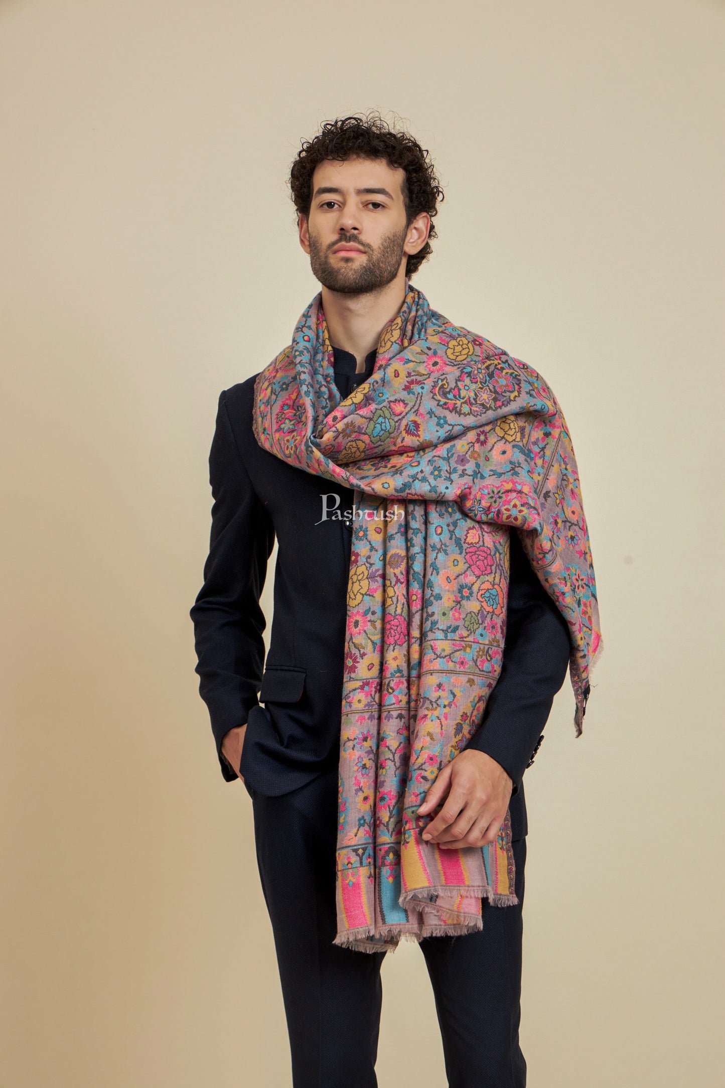 Pashtush India Mens Scarves Stoles and Mufflers Pashtush Mens 100% Pure Wool With Woolmark Certificate Stole, Design, Multicolour