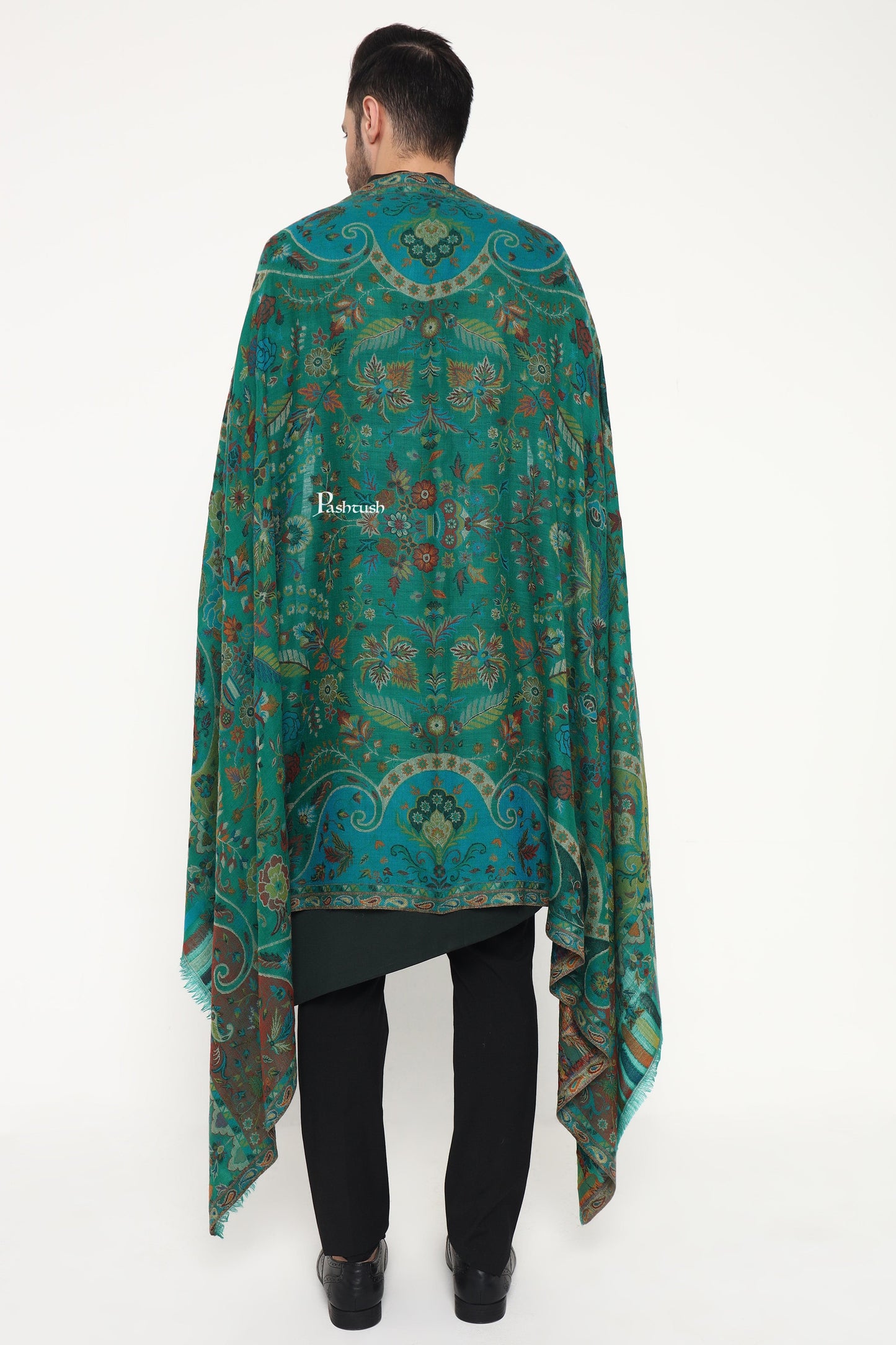 Pashtush India Mens Scarves Stoles and Mufflers Pashtush Mens 100% Pure Wool With Woolmark Certificate Stole, Paisley Design, Green