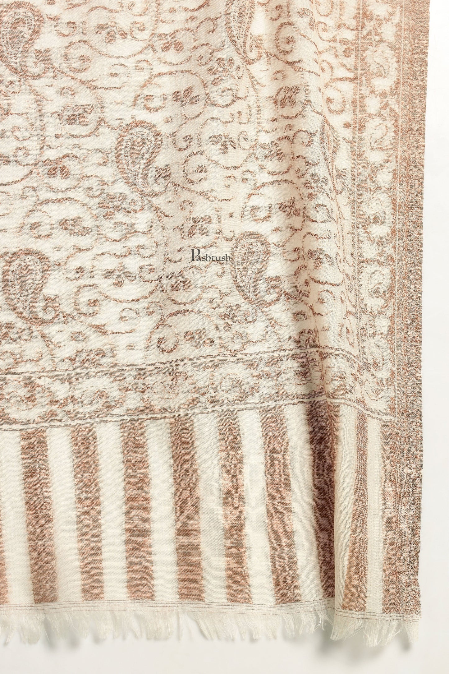 Pashtush India Mens Scarves Stoles and Mufflers Pashtush Mens 100% Pure Wool With Woolmark Certificate Stole, Paisley Design, Ivory