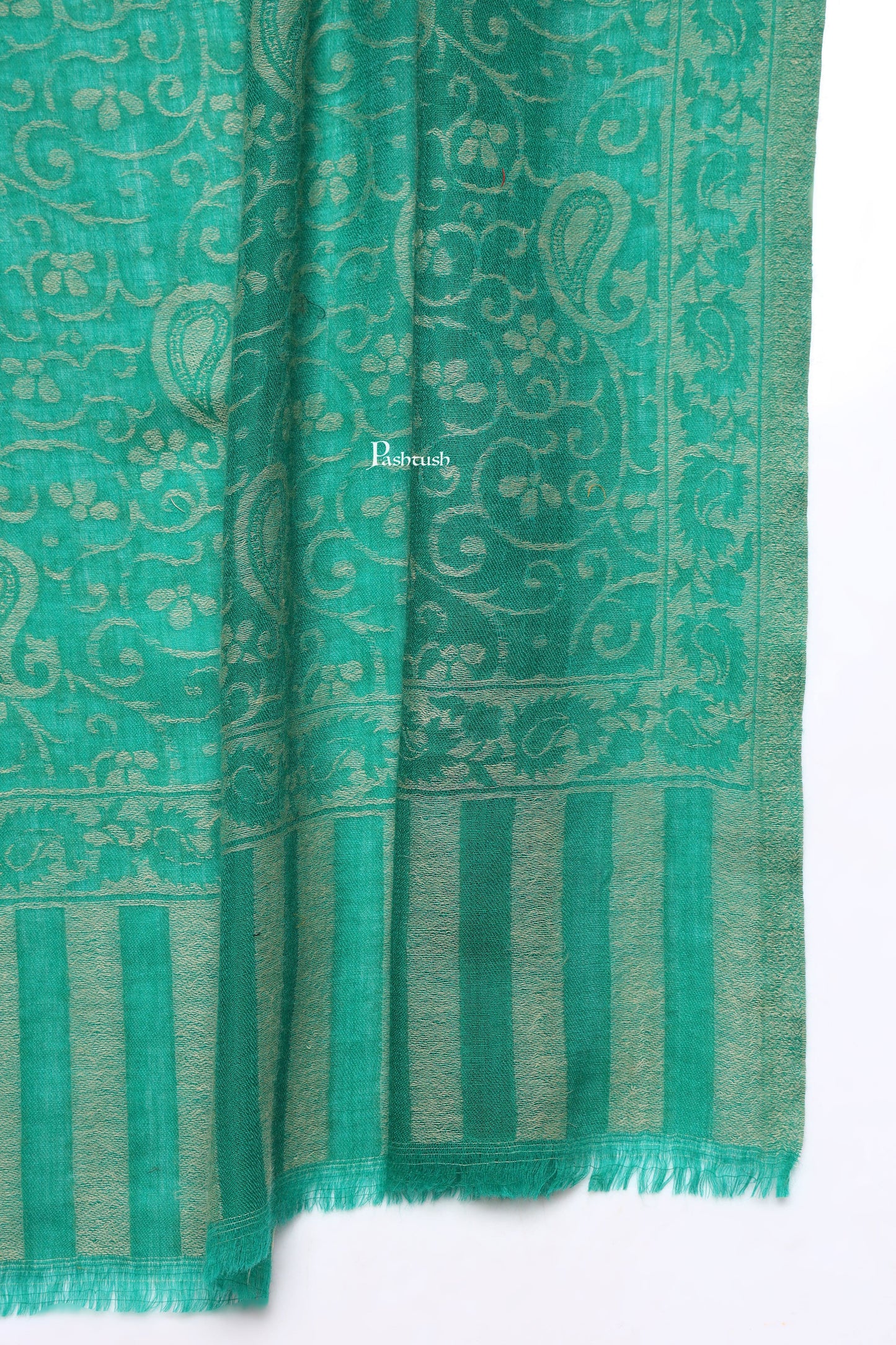 Pashtush India Mens Scarves Stoles and Mufflers Pashtush Mens 100% Pure Wool With Woolmark Certificate Stole, Paisley Weave Design, Green