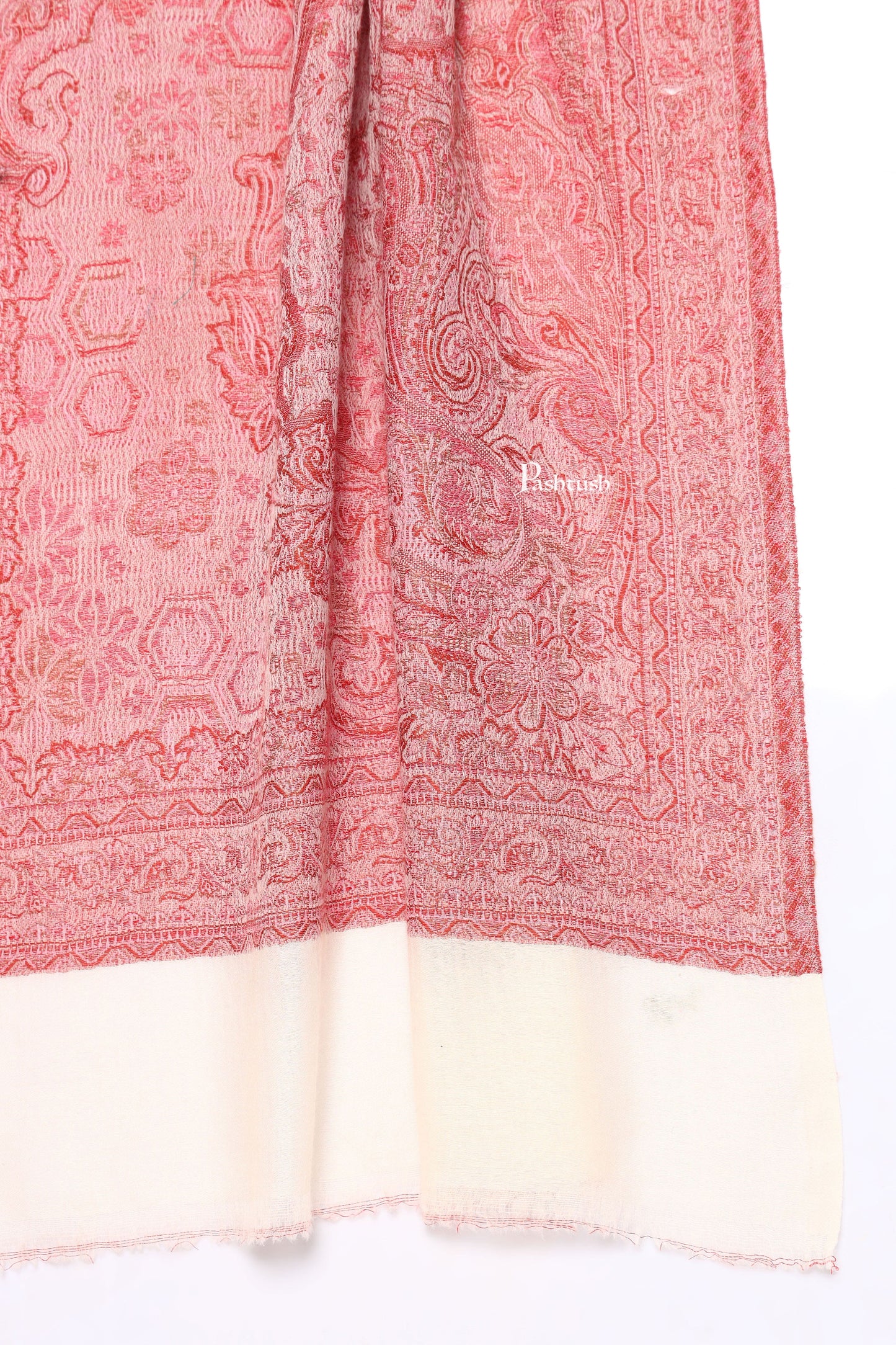 Pashtush India Mens Scarves Stoles and Mufflers Pashtush Mens 100% Pure Wool With Woolmark Certificate Stole, Paisley Weave Design, Ivory