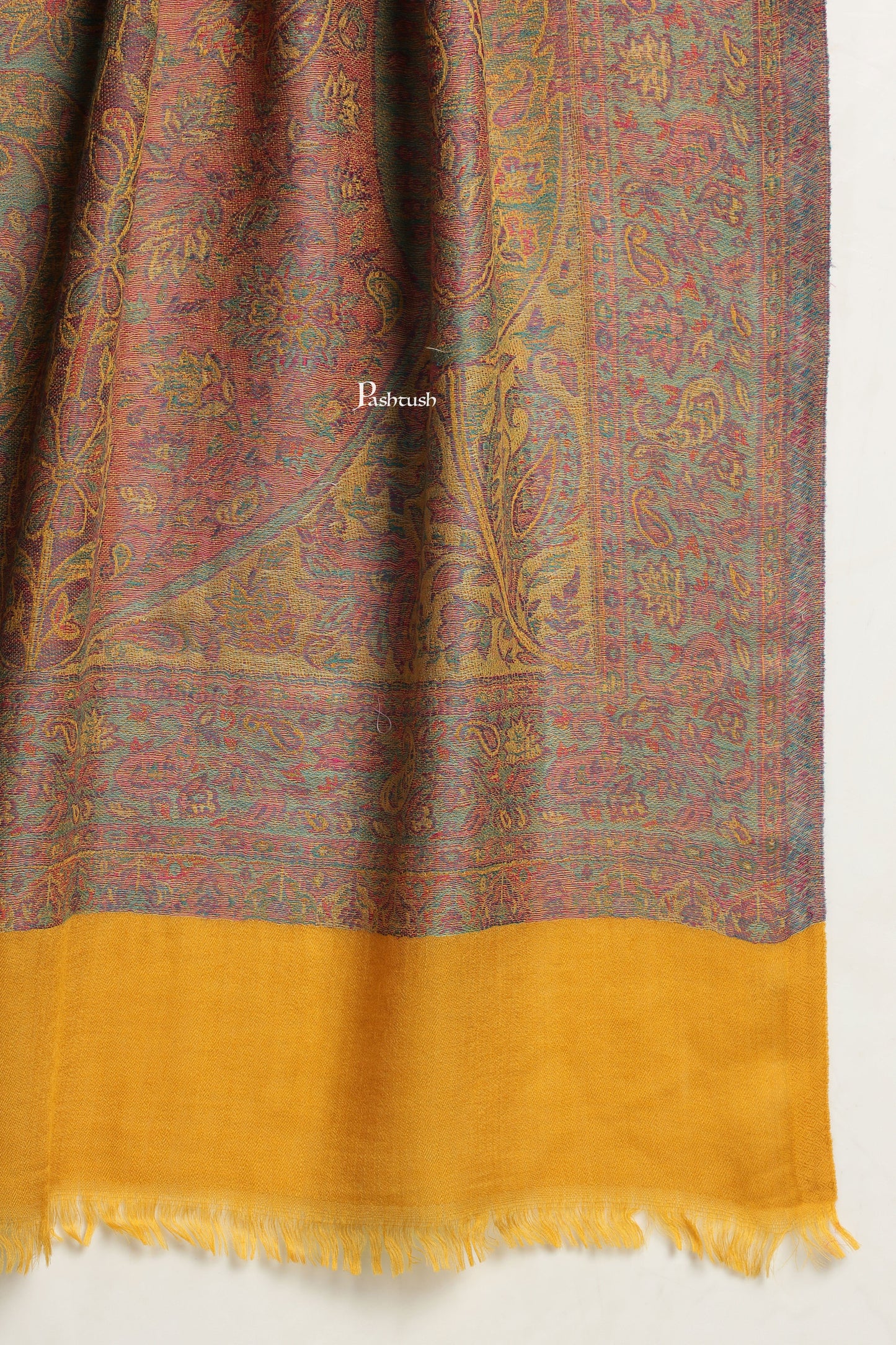 Pashtush India Mens Scarves Stoles and Mufflers Pashtush Mens 100% Pure Wool With Woolmark Certificate Stole, Paisley Weave Design, Mustard