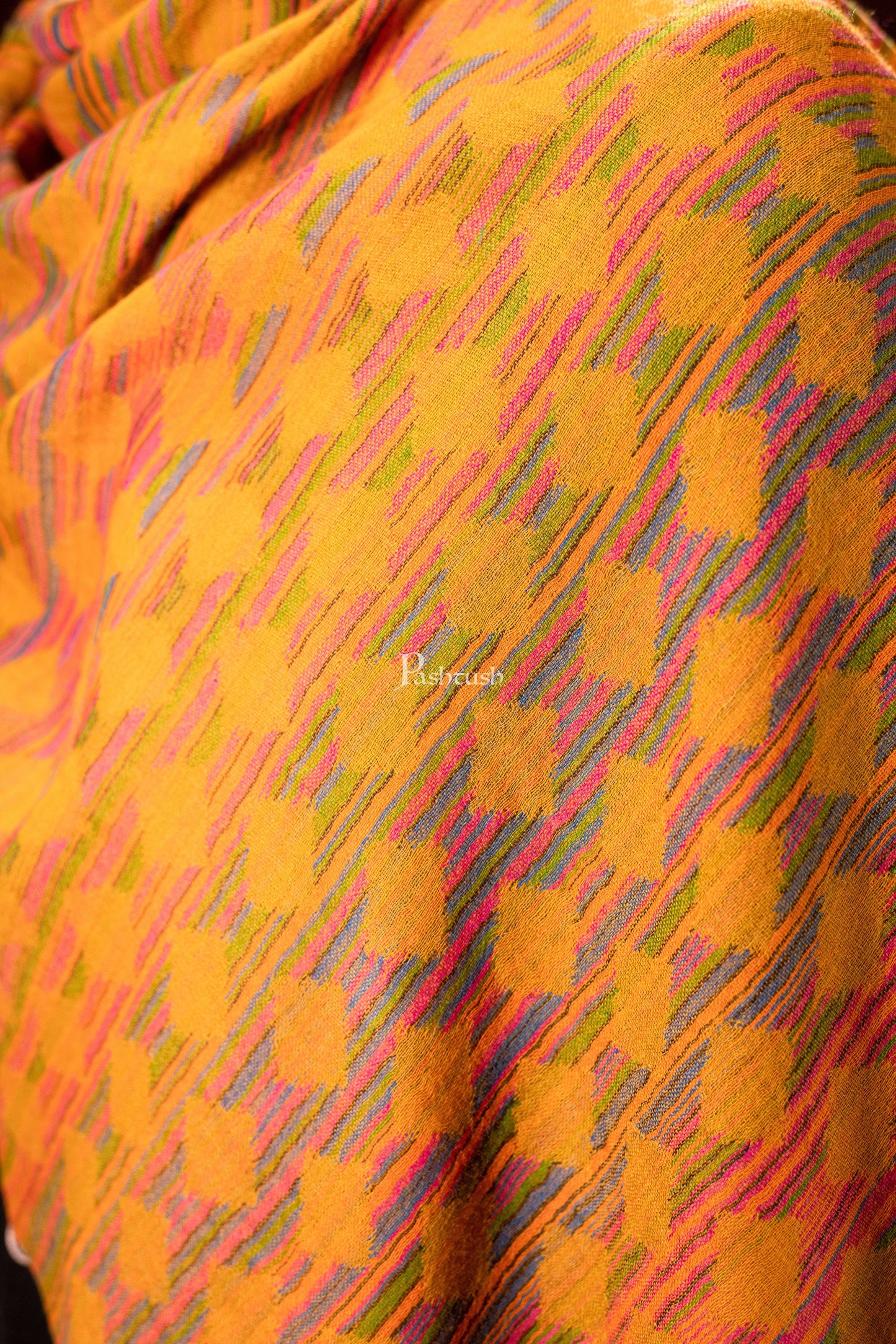 Pashtush India Mens Scarves Stoles and Mufflers Pashtush mens 100% Pure Wool with Woolmark Certificate stole, Reversible design, Mustard