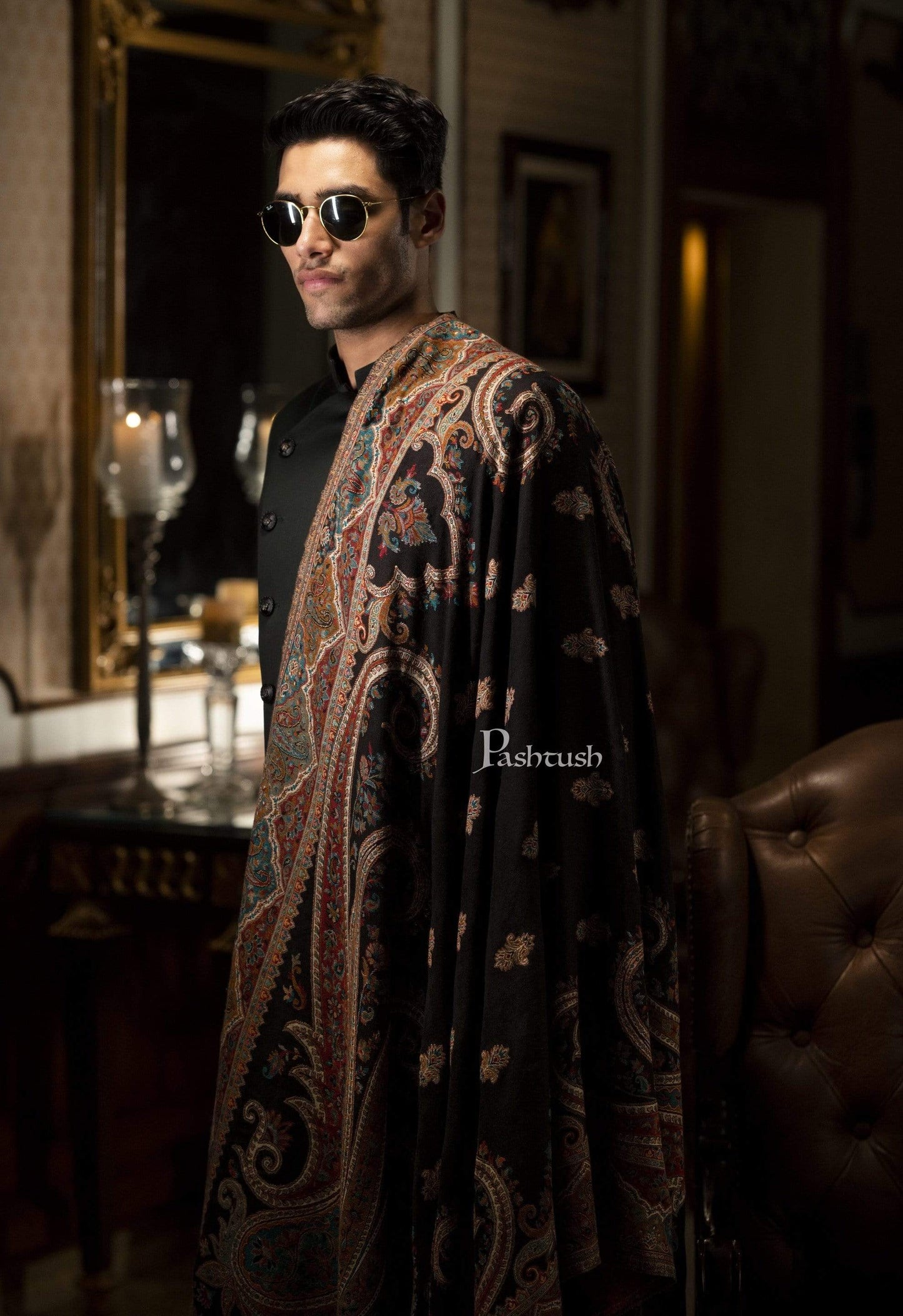 Pashtush India 100x200 Pashtush Mens Antique Look Heritage Design, Jamawar Shawl