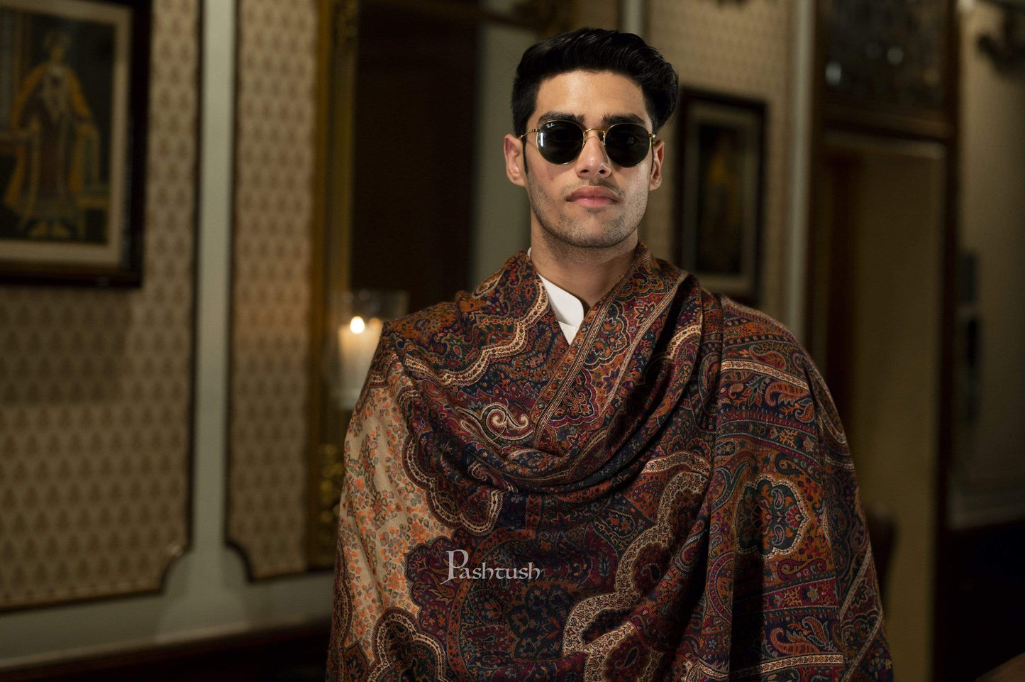Pashtush India 100x200 Pashtush Mens Antique Look Heritage Design, Jamawar Shawl