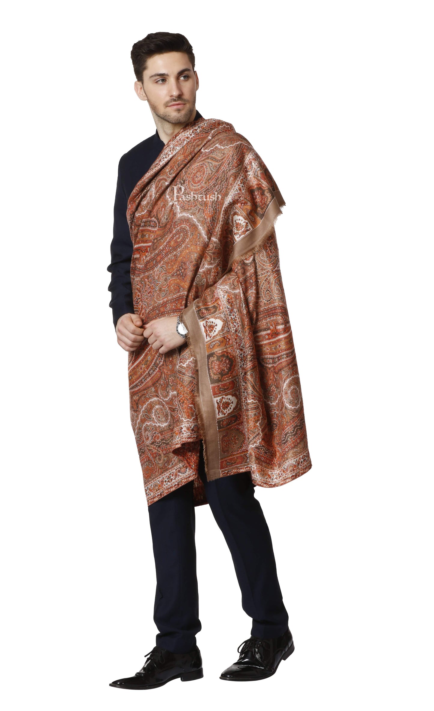 Pashtush India 100x200 Pashtush Mens Antique Look Heritage Design, Jamawar Stole