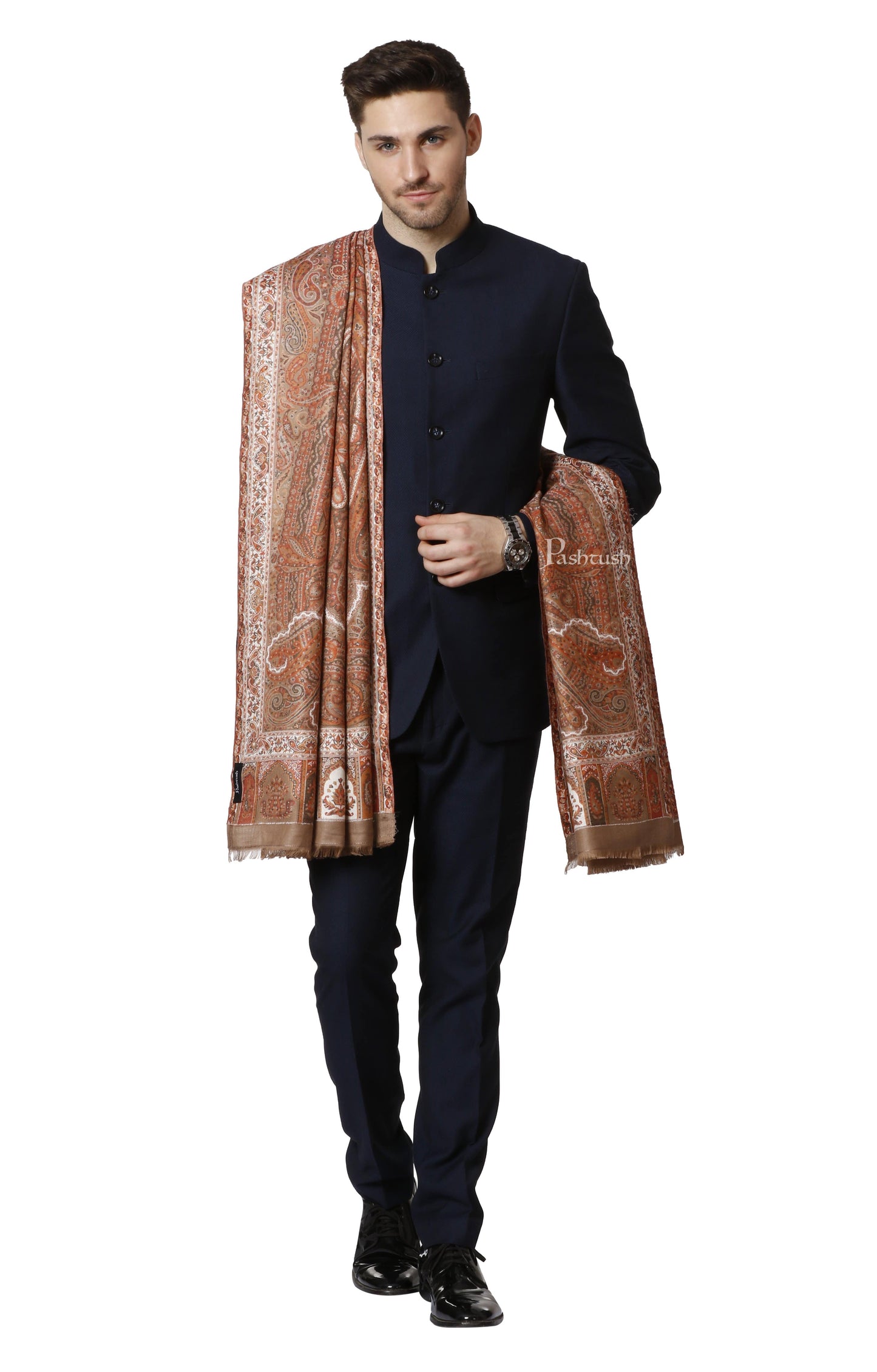Pashtush India 100x200 Pashtush Mens Antique Look Heritage Design, Jamawar Stole