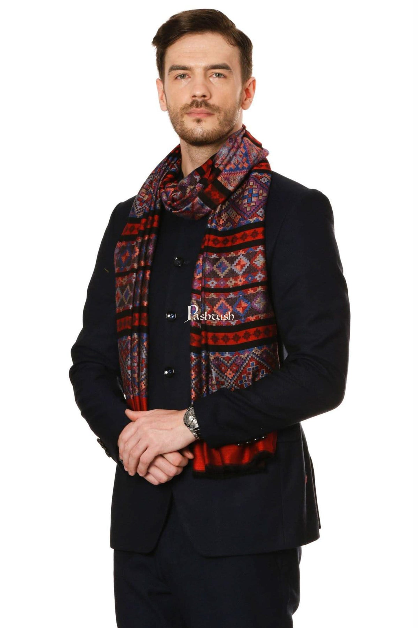 Pashtush India Mens Scarves Stoles and Mufflers Pashtush Mens Aztec Fine Bamboo Soft Ethnic Stole - Maroon