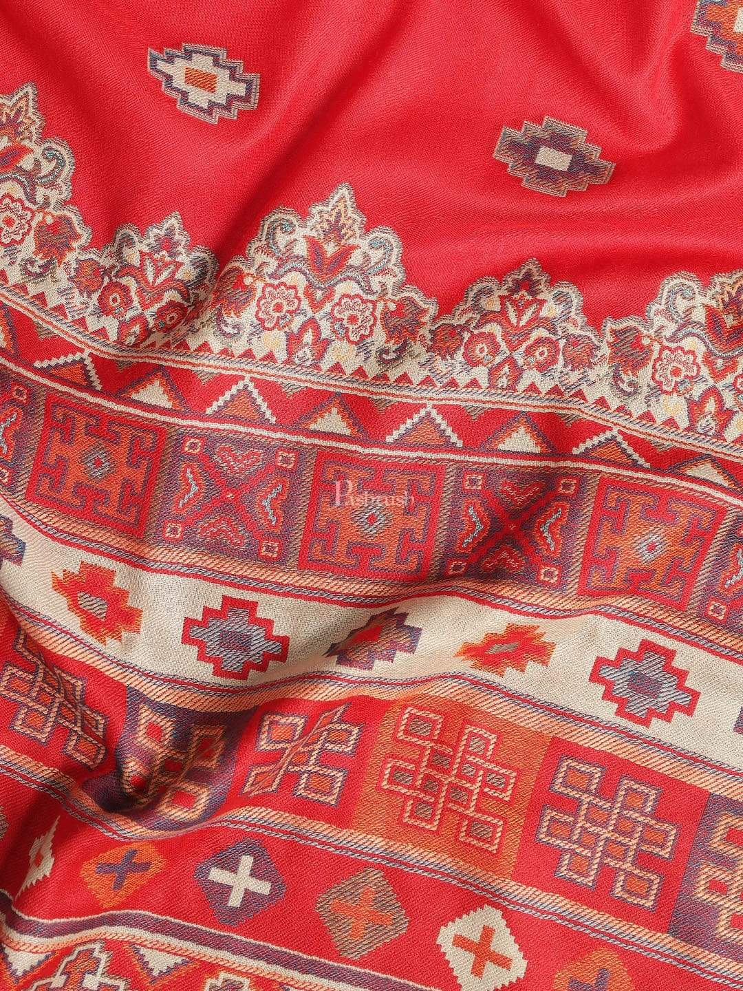 Pashtush India 100x200 Pashtush Mens Aztec Jamawar Stole, Faux Pashmina Maroon