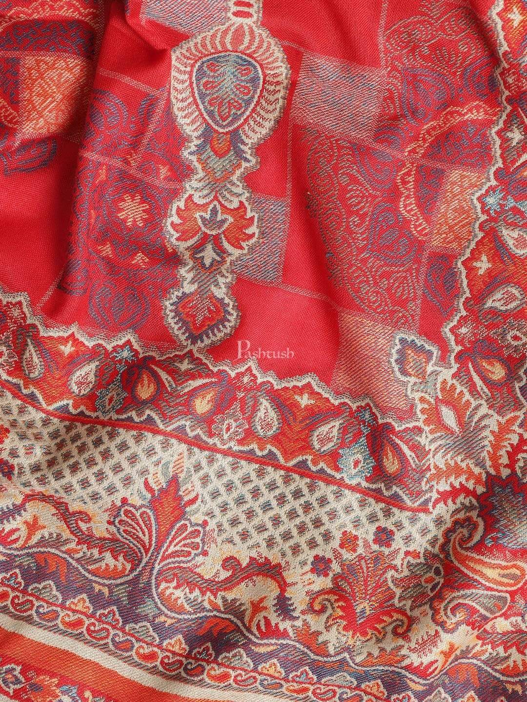 Pashtush India 100x200 Pashtush Mens Aztec Jamawar Stole, Faux Pashmina - Maroon