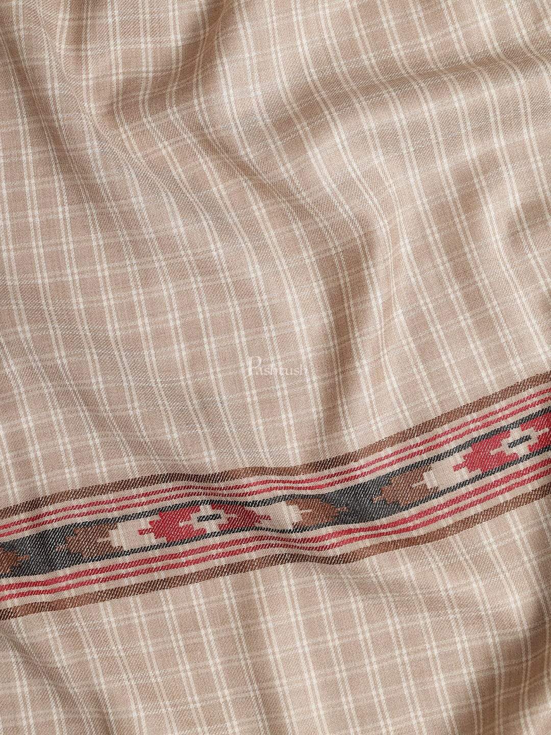 Pashtush India 100x200 Pashtush Mens Aztec Weave Stole from Himachal, Beige