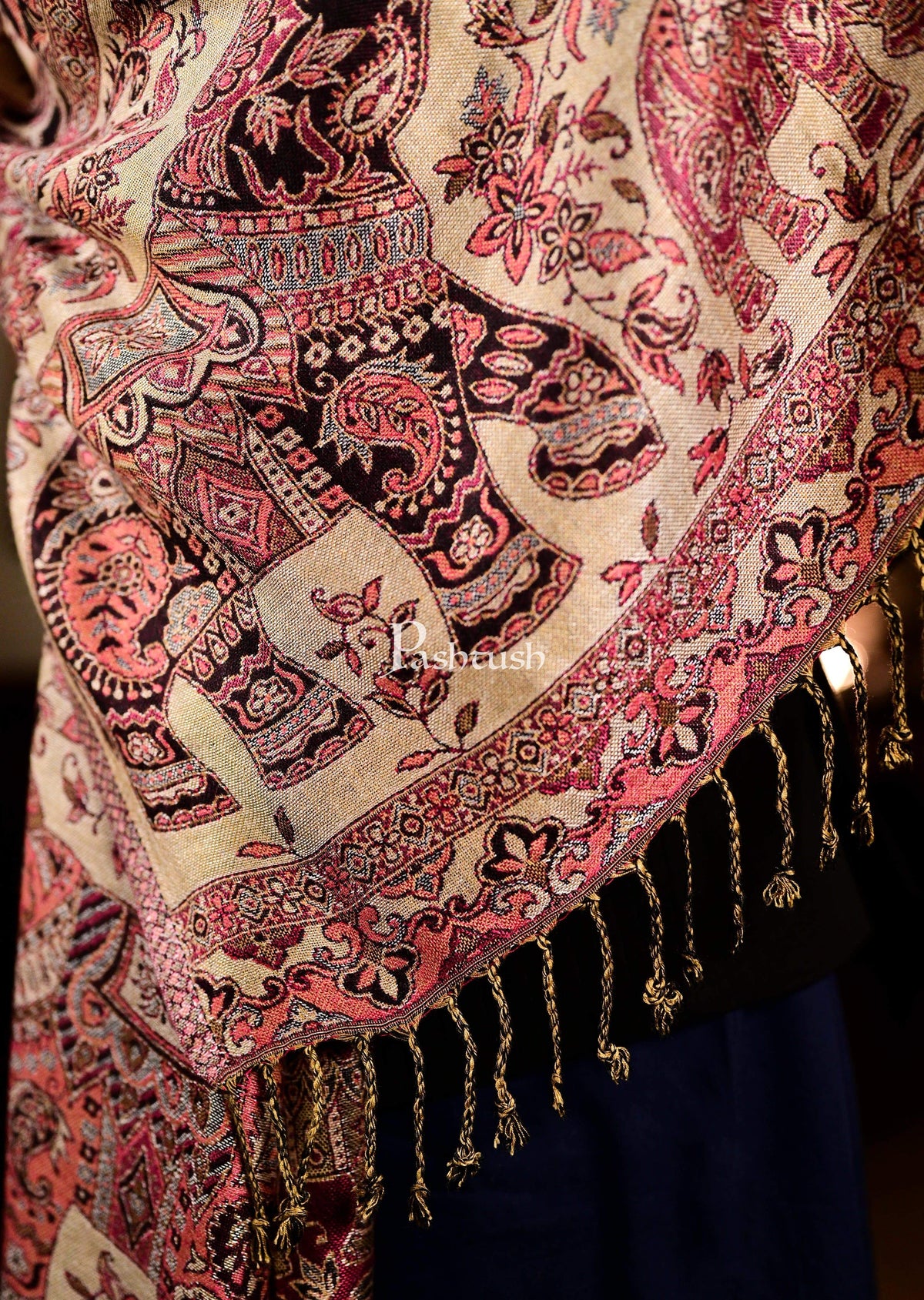 Pashtush India 70x200 Pashtush Mens Bamboo Reversible Muffler Tribal elephants