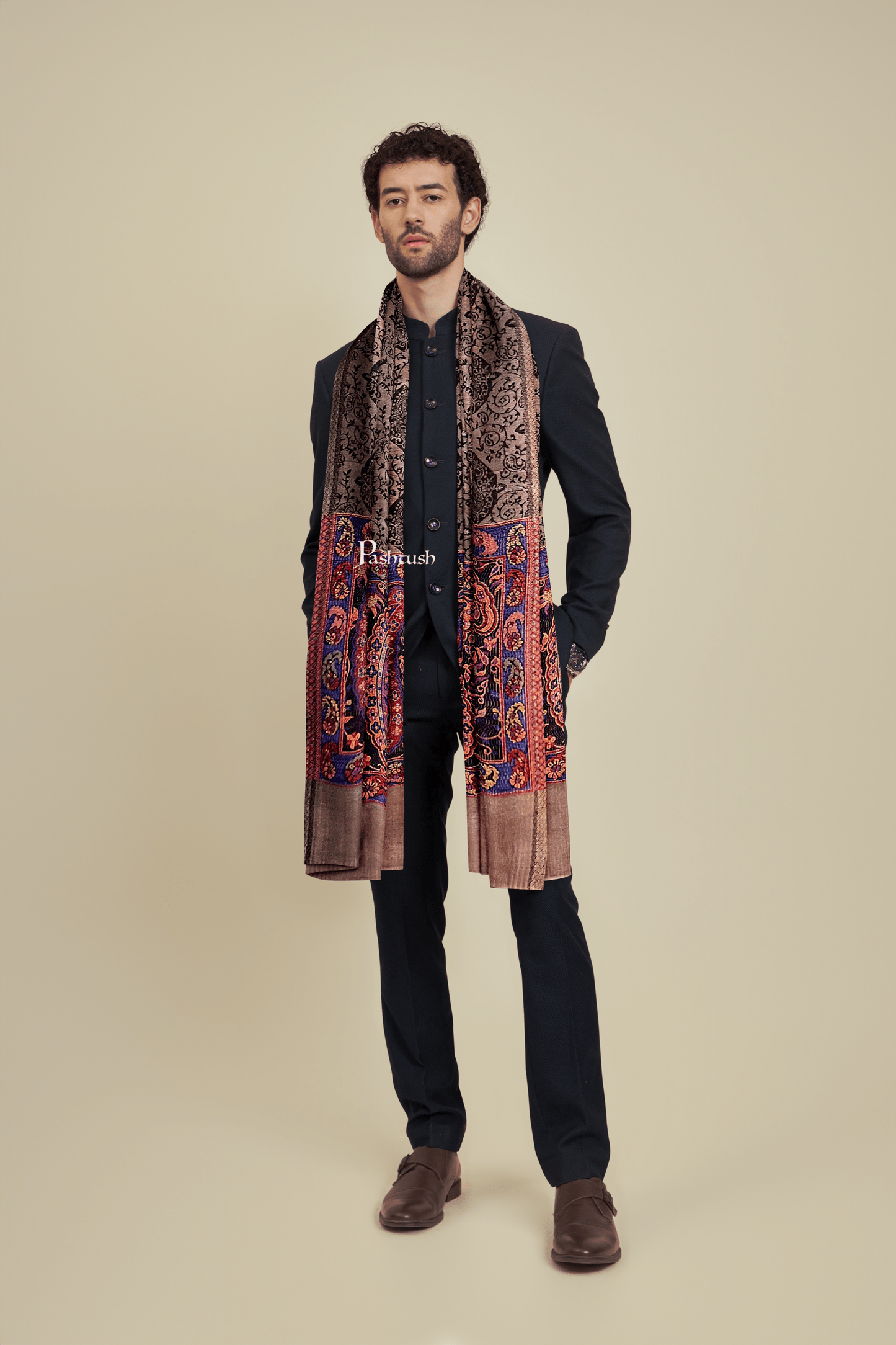Pashtush India Mens scarf and Stoles Pashtush Mens Bamboo Scarf, Woven Paisley Soft And Natural,Black
