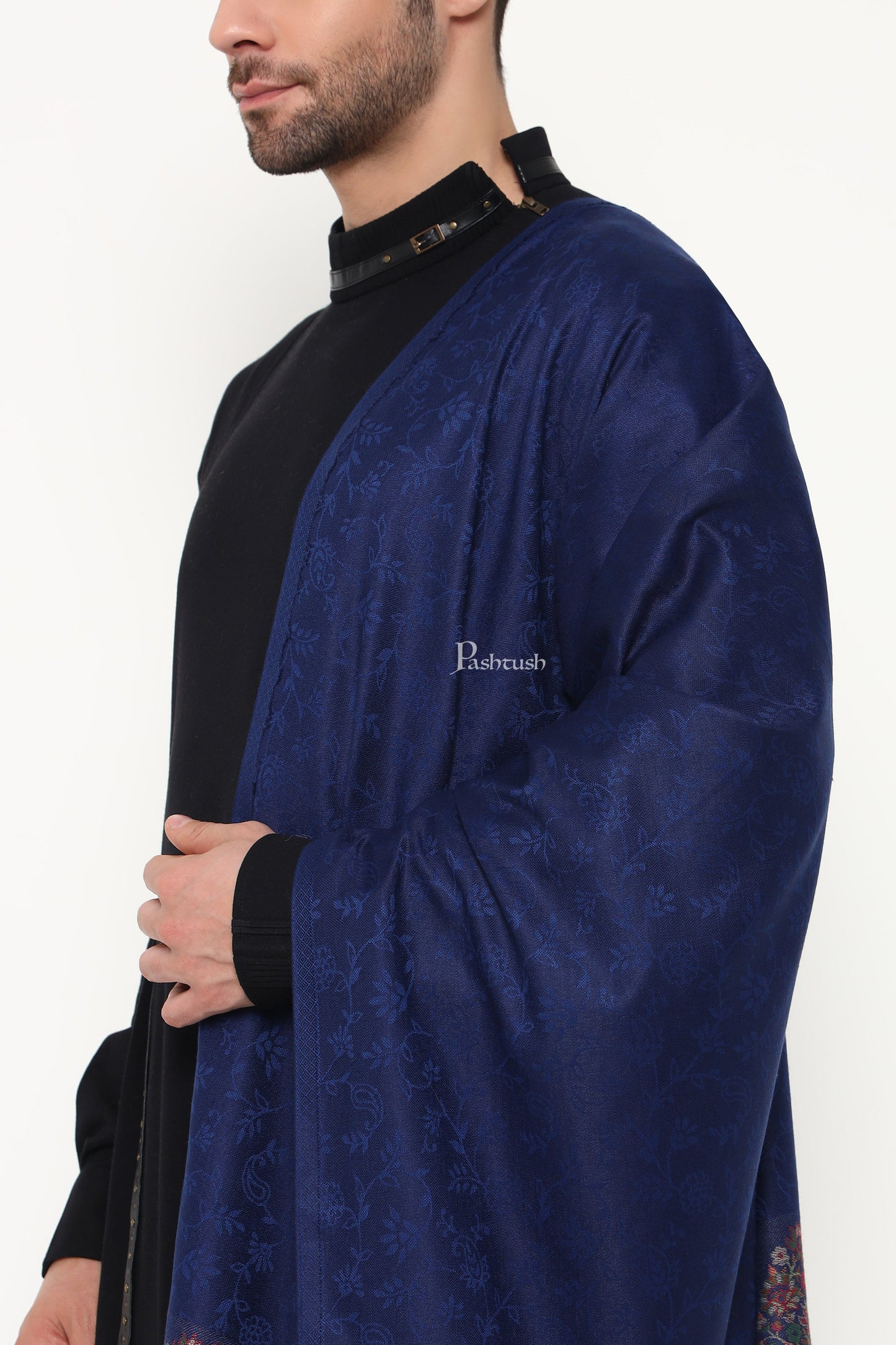 Pashtush India Mens Scarves Stoles and Mufflers Pashtush Mens Bamboo Stole, Ambi Palla Design, Blue