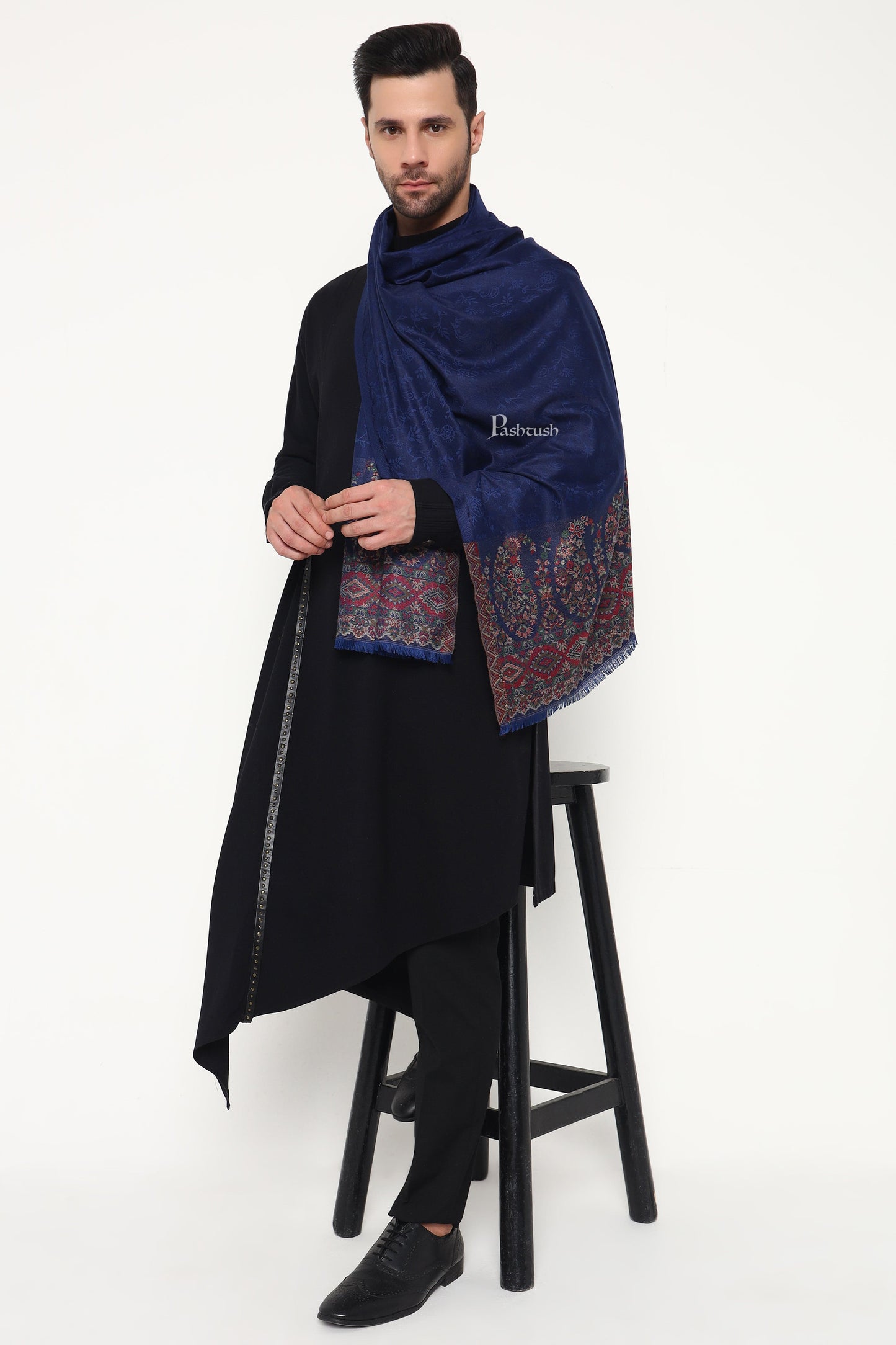 Pashtush India Mens Scarves Stoles and Mufflers Pashtush Mens Bamboo Stole, Ambi Palla Design, Blue