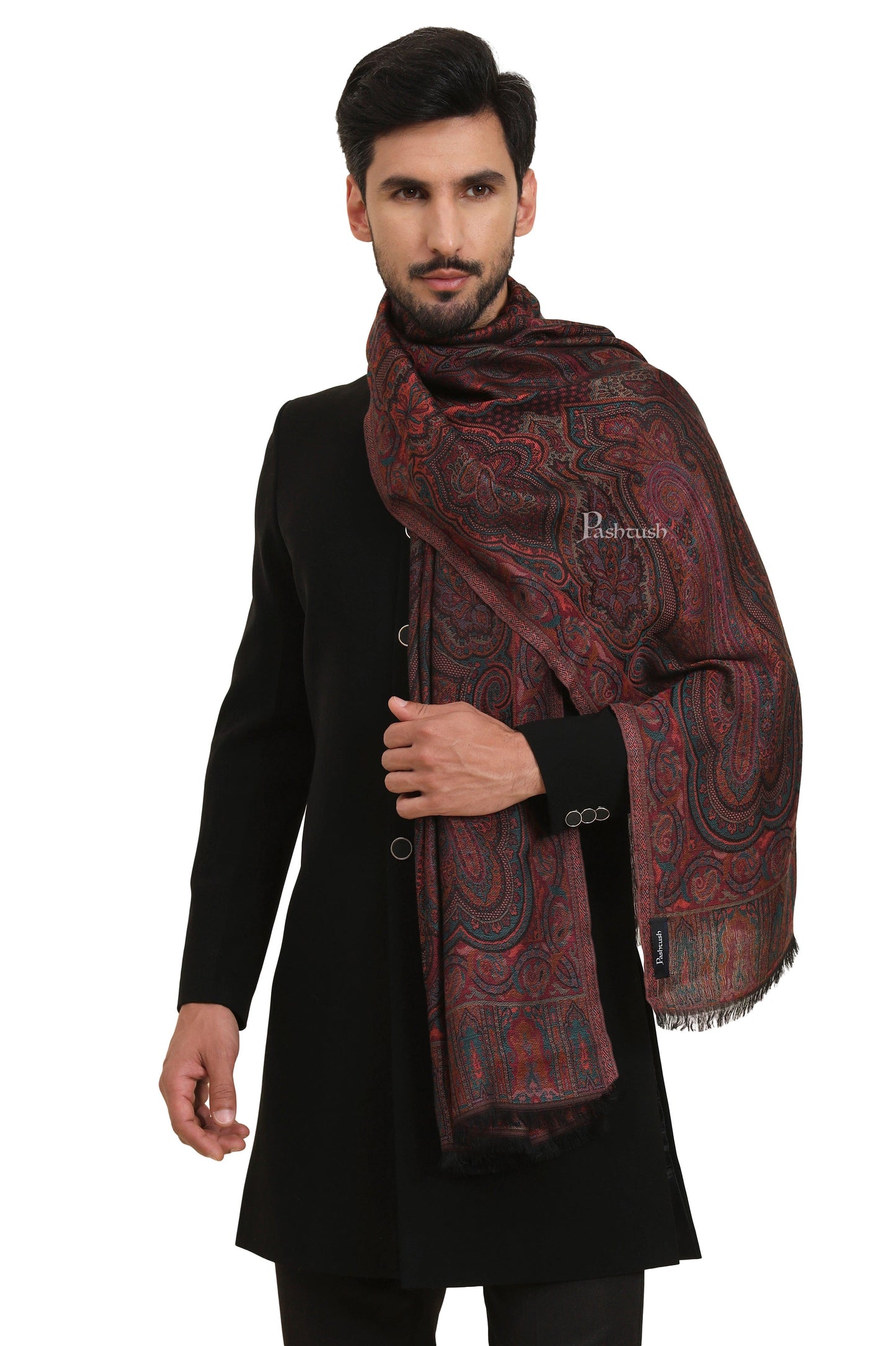 Pashtush India Mens Scarves Stoles and Mufflers Pashtush Mens Bamboo Stole, Antique Woven Design Design, Multicolour