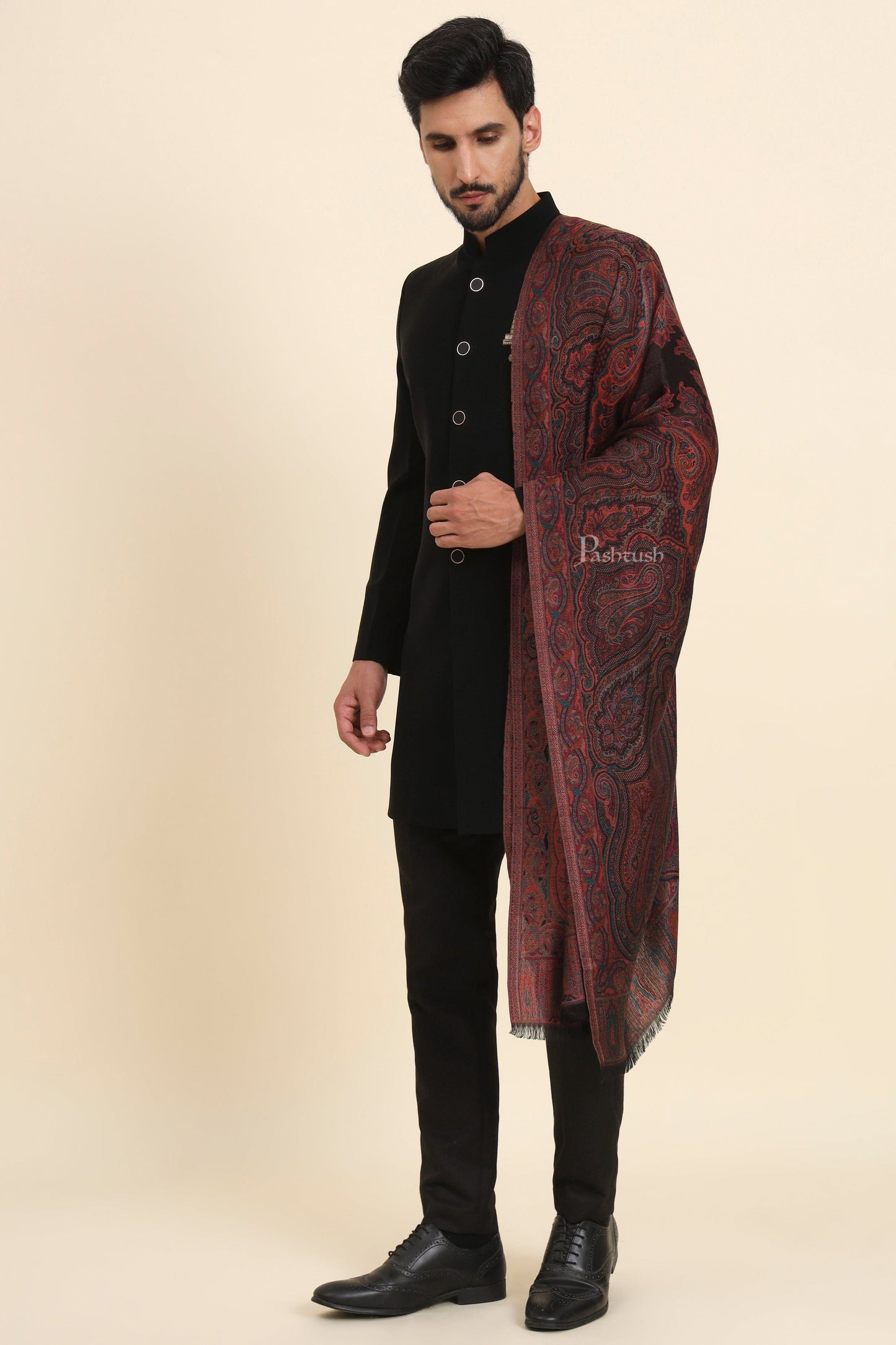 Pashtush India Mens Scarves Stoles and Mufflers Pashtush Mens Bamboo Stole, Antique Woven Design Design, Multicolour