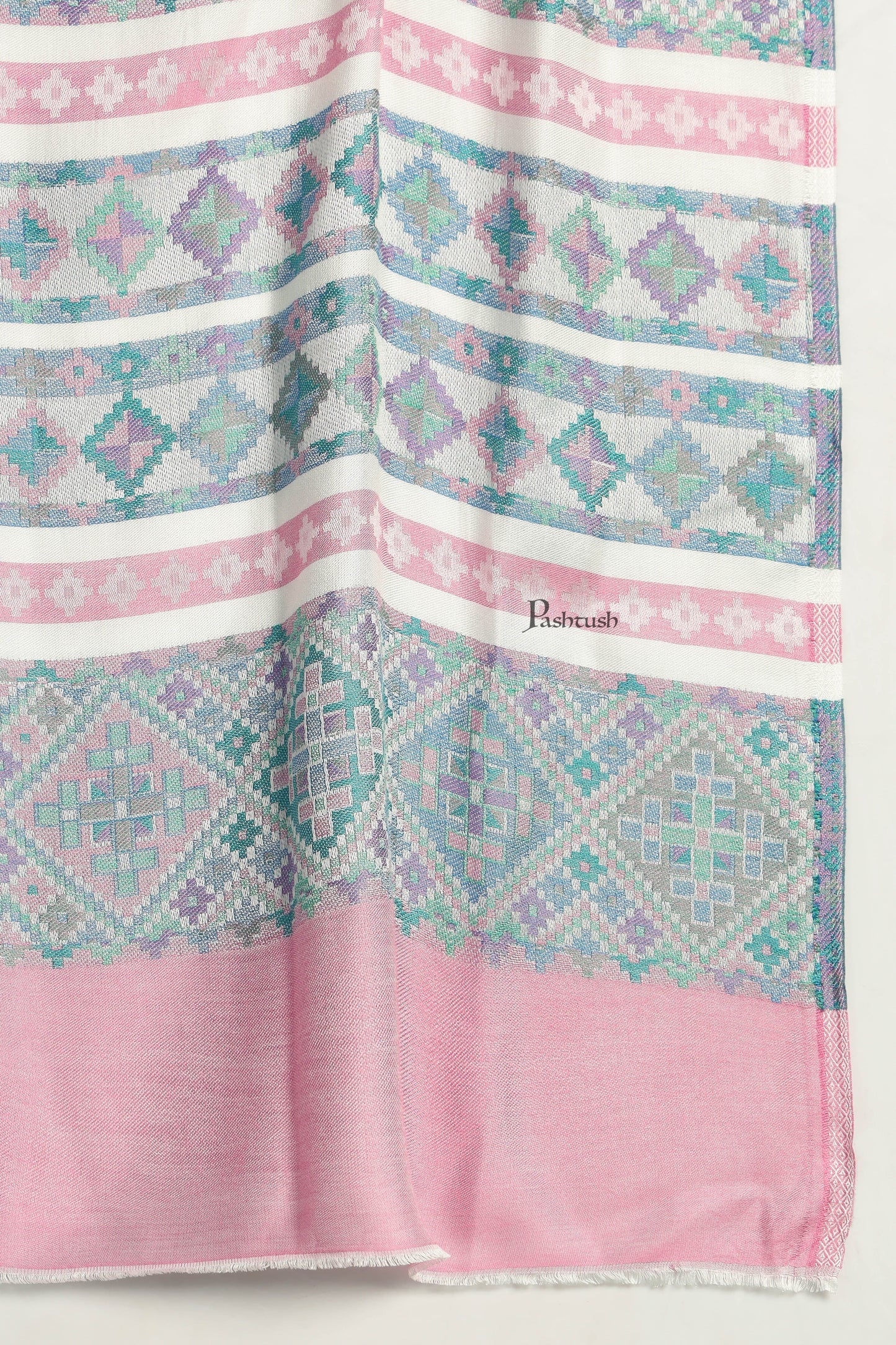 Pashtush India Mens Scarves Stoles and Mufflers Pashtush Mens Bamboo Stole, Aztec Weave Design, Blue Pink