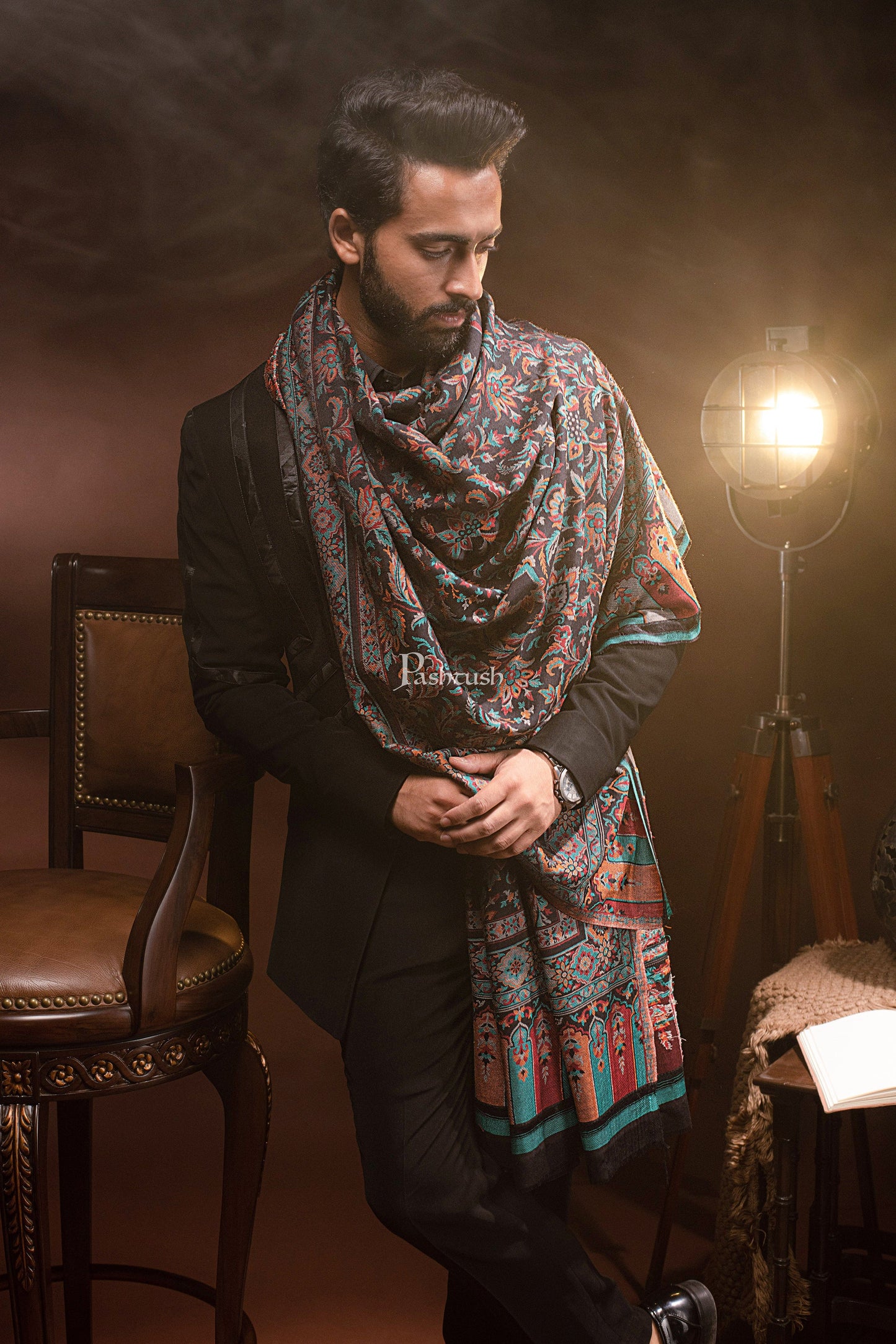 Pashtush India Mens Scarves Stoles and Mufflers Pashtush Mens Bamboo Stole, Ethnic design, Multicolour