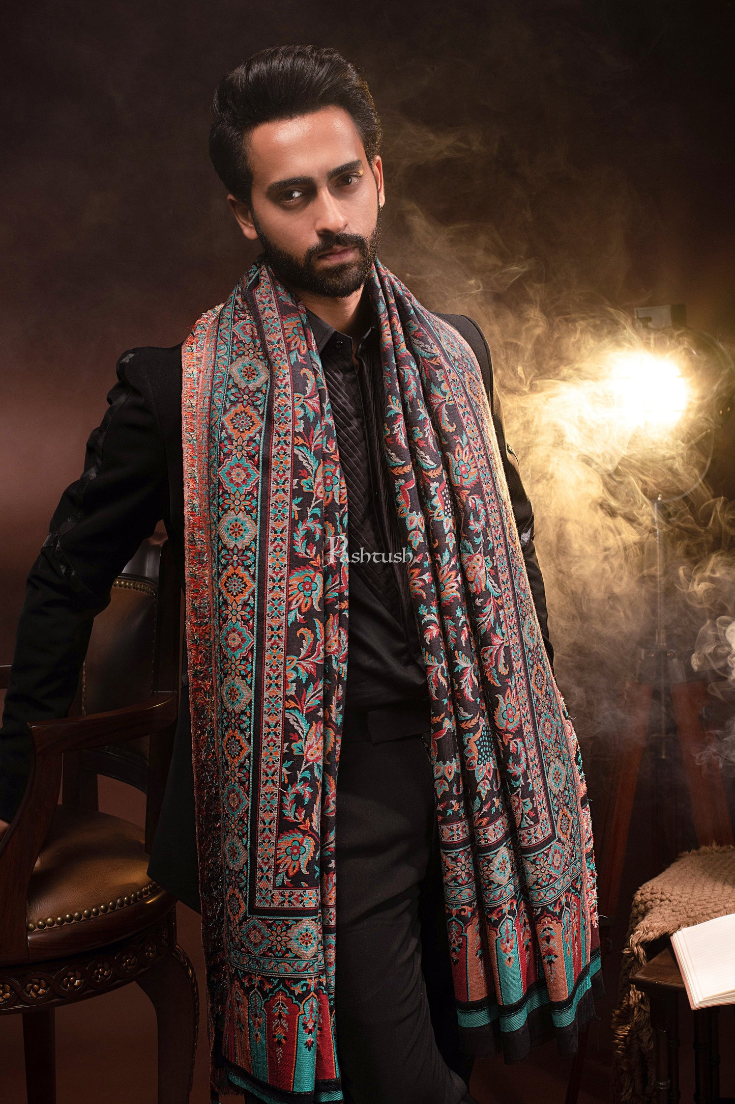 Pashtush India Mens Scarves Stoles and Mufflers Pashtush Mens Bamboo Stole, Ethnic design, Multicolour