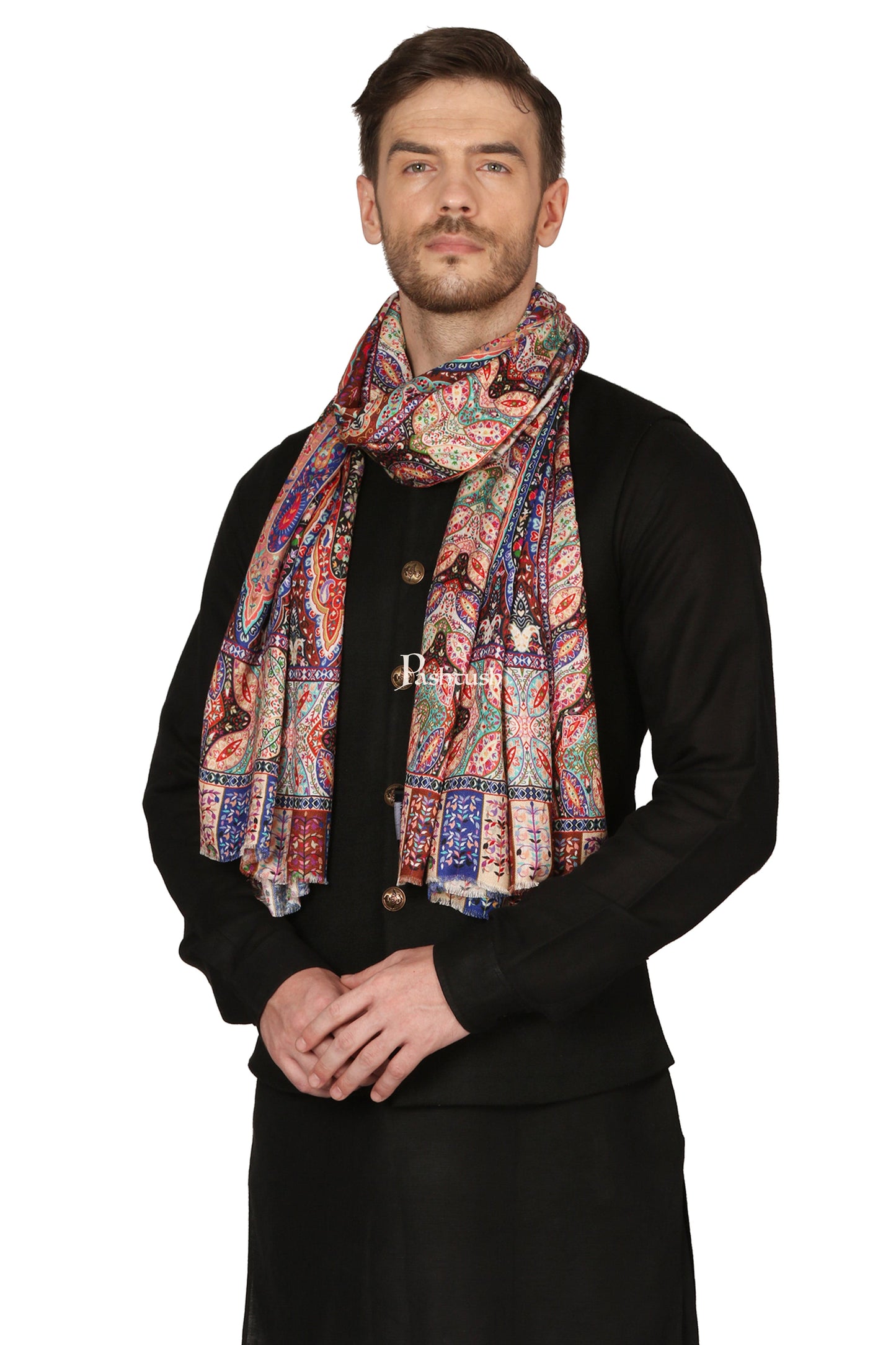 Pashtush India Mens Scarves Stoles and Mufflers Pashtush Mens bamboo Stole, Kalamkari Printed Ethnic Scarf