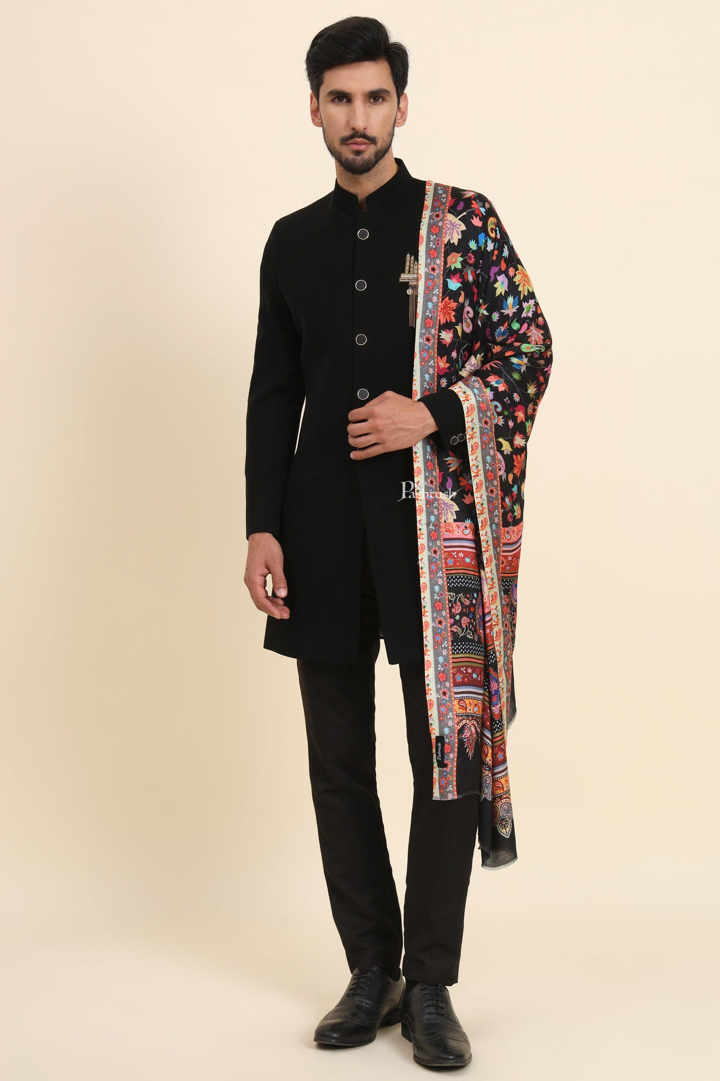 Pashtush India Mens Scarves Stoles and Mufflers Pashtush Mens Bamboo Stole, Paisley Design, Black