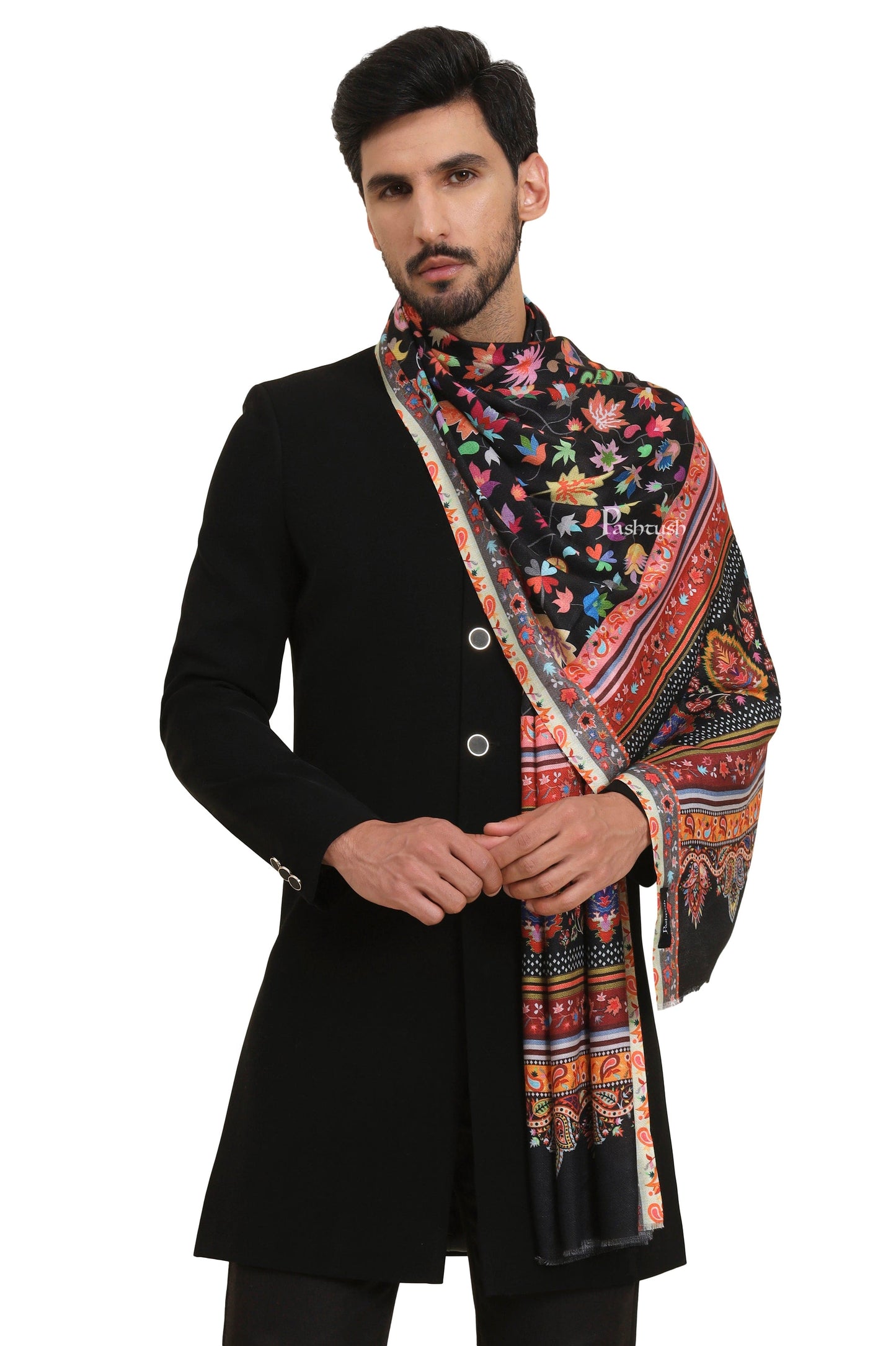 Pashtush India Mens Scarves Stoles and Mufflers Pashtush Mens Bamboo Stole, Paisley Design, Black