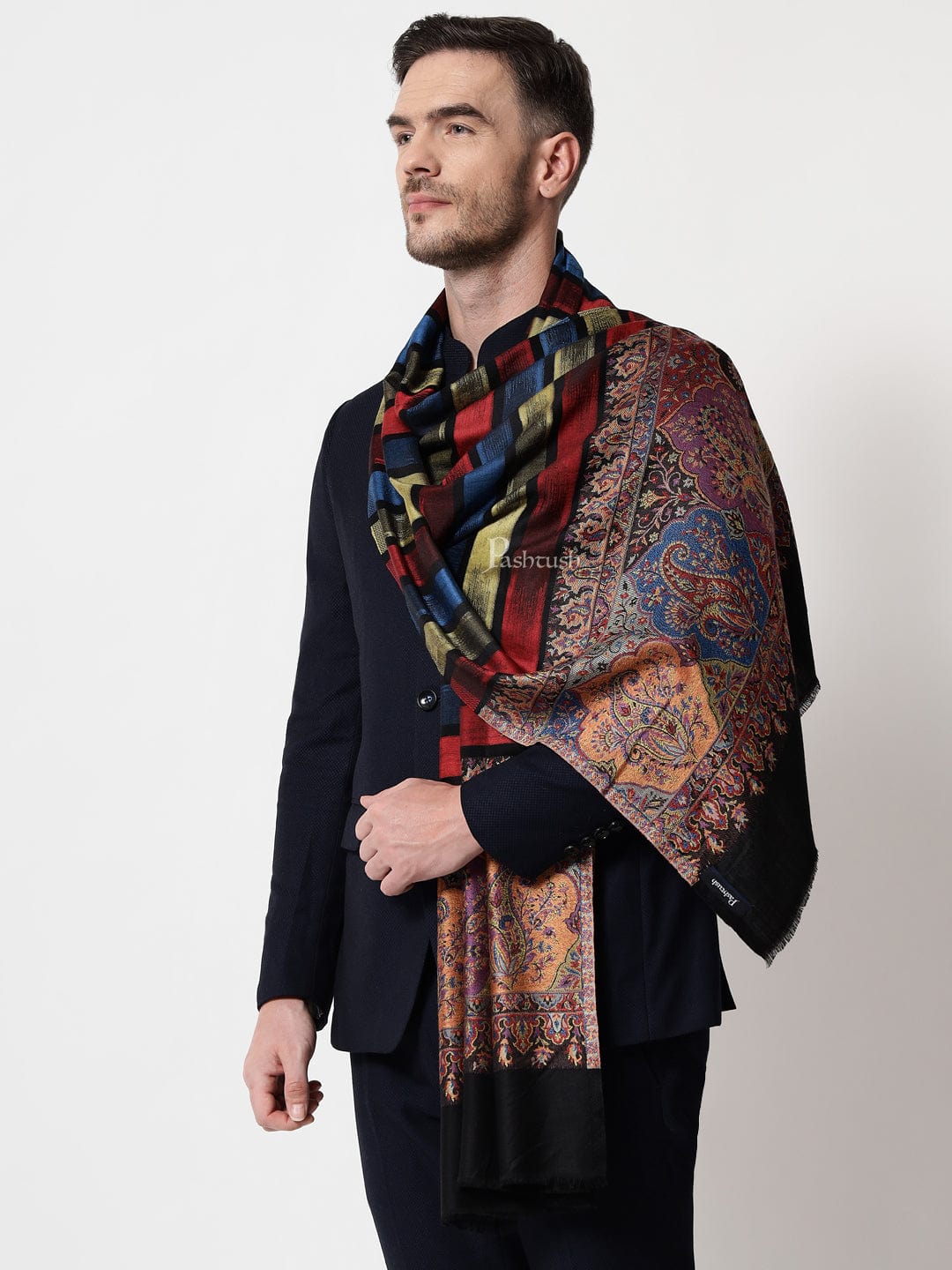 Pashtush India Mens Scarves Stoles and Mufflers Pashtush mens Bamboo stole, Striped design, Multicolour