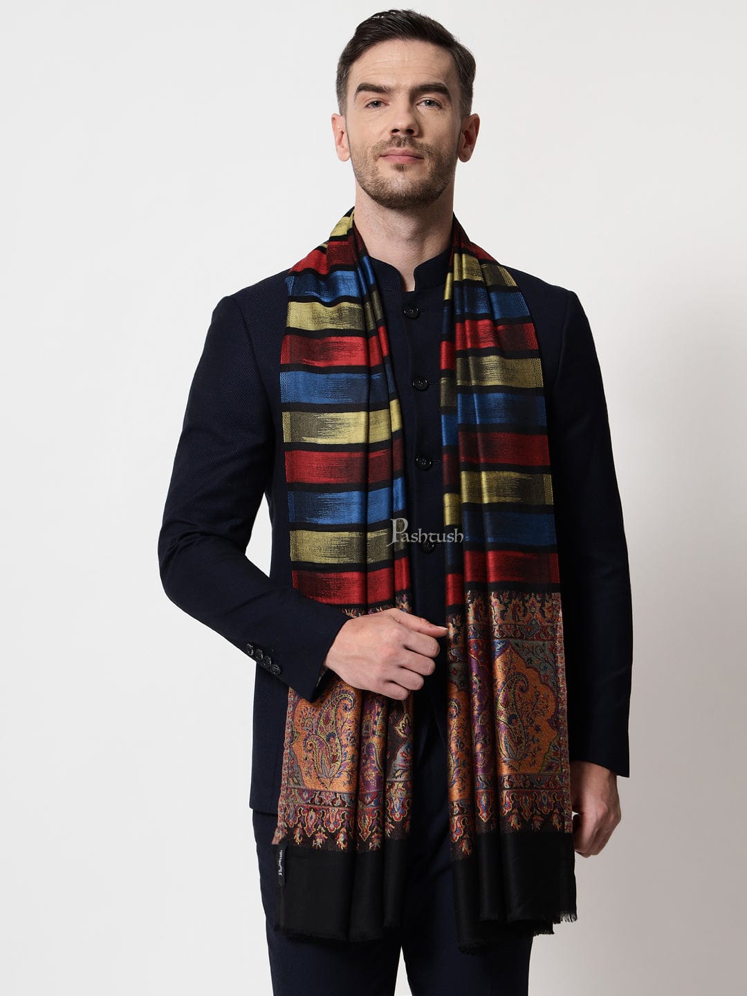 Pashtush India Mens Scarves Stoles and Mufflers Pashtush mens Bamboo stole, Striped design, Multicolour