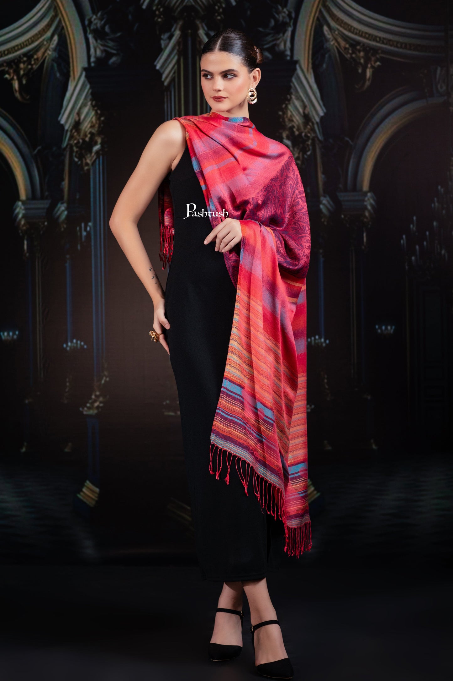 Pashtush India womens scarf and Stoles Pashtush Mens Bamboo Stole, Woven Stripes Design, Multicolour