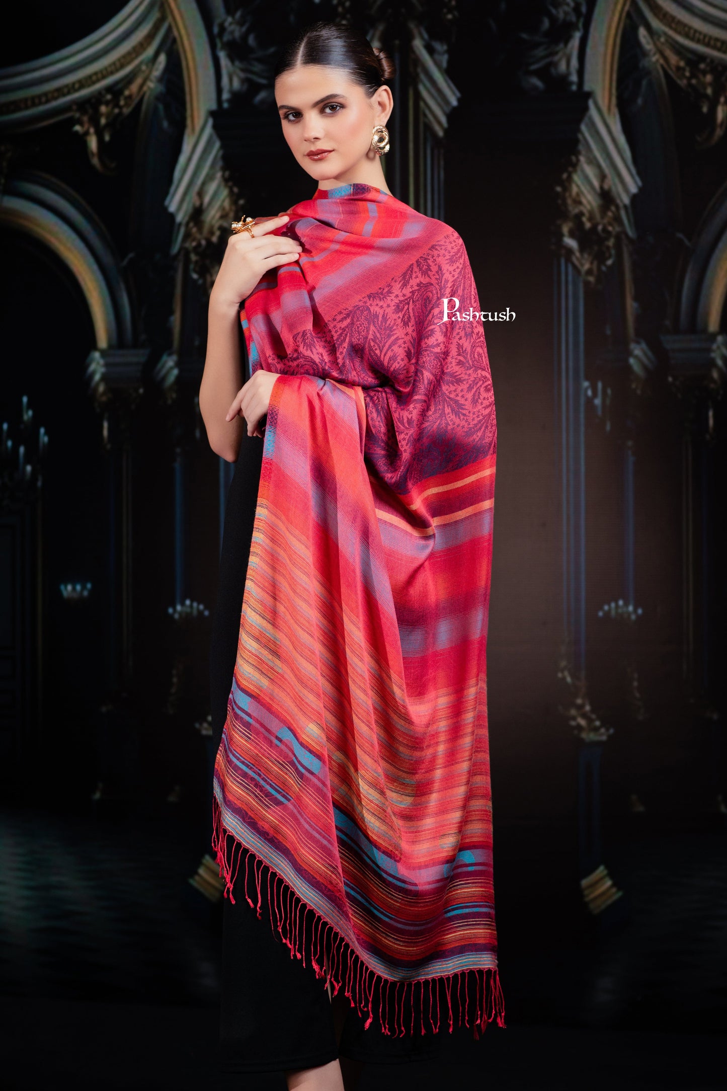 Pashtush India womens scarf and Stoles Pashtush Mens Bamboo Stole, Woven Stripes  Design, Multicolour