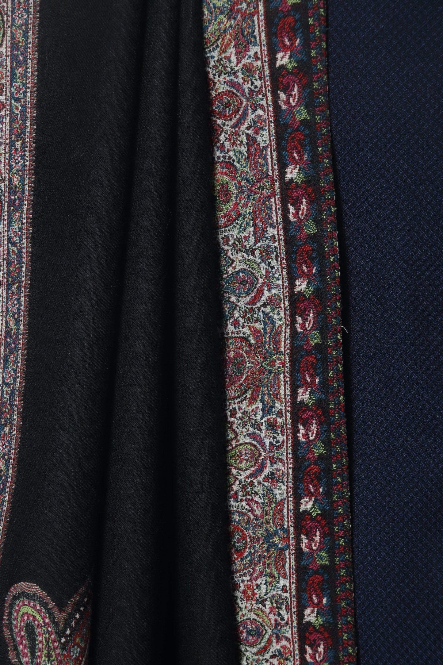 Pashtush India 127x254 Pashtush Mens Black Shawl, With Palle-dar Kaani Weave, Fine Wool, Full Size