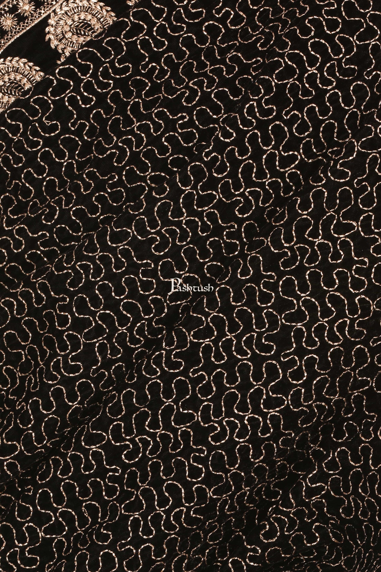 Pashtush India Mens Shawls Gents Shawl Pashtush Mens Black Velvet Shawl, With Tilla Zardozi Embroidery