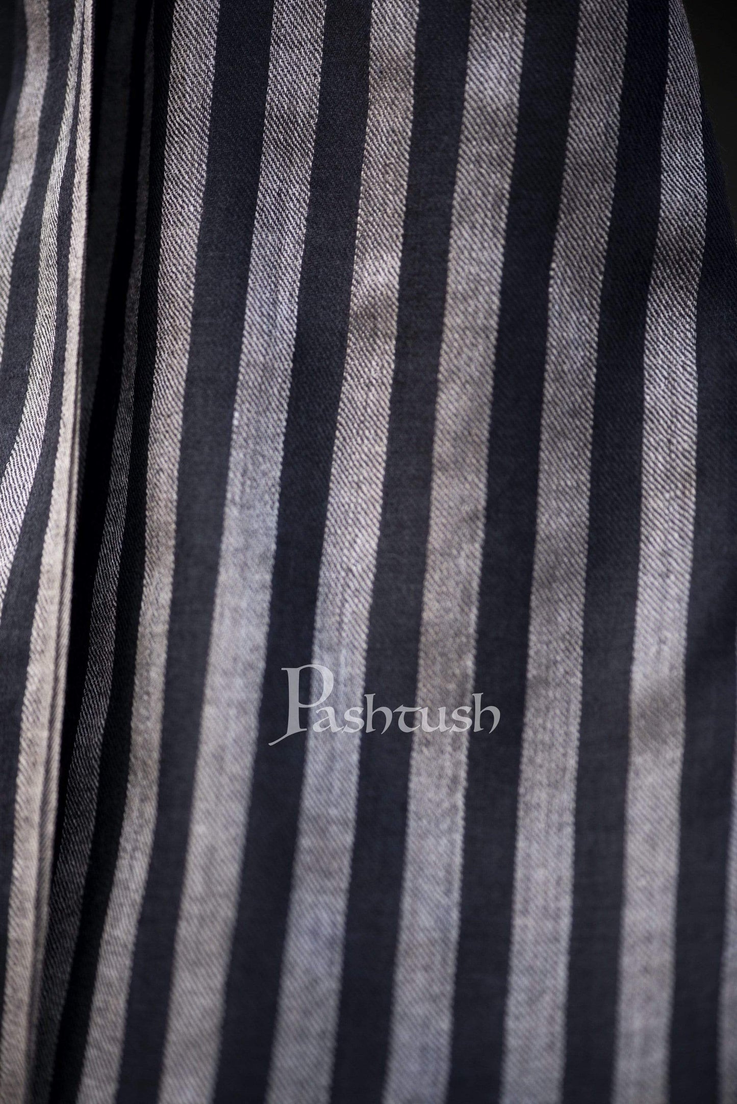 Pashtush India 70x200 Pashtush Mens Cashmere and Wool Scarf, Striped Charcoal Black