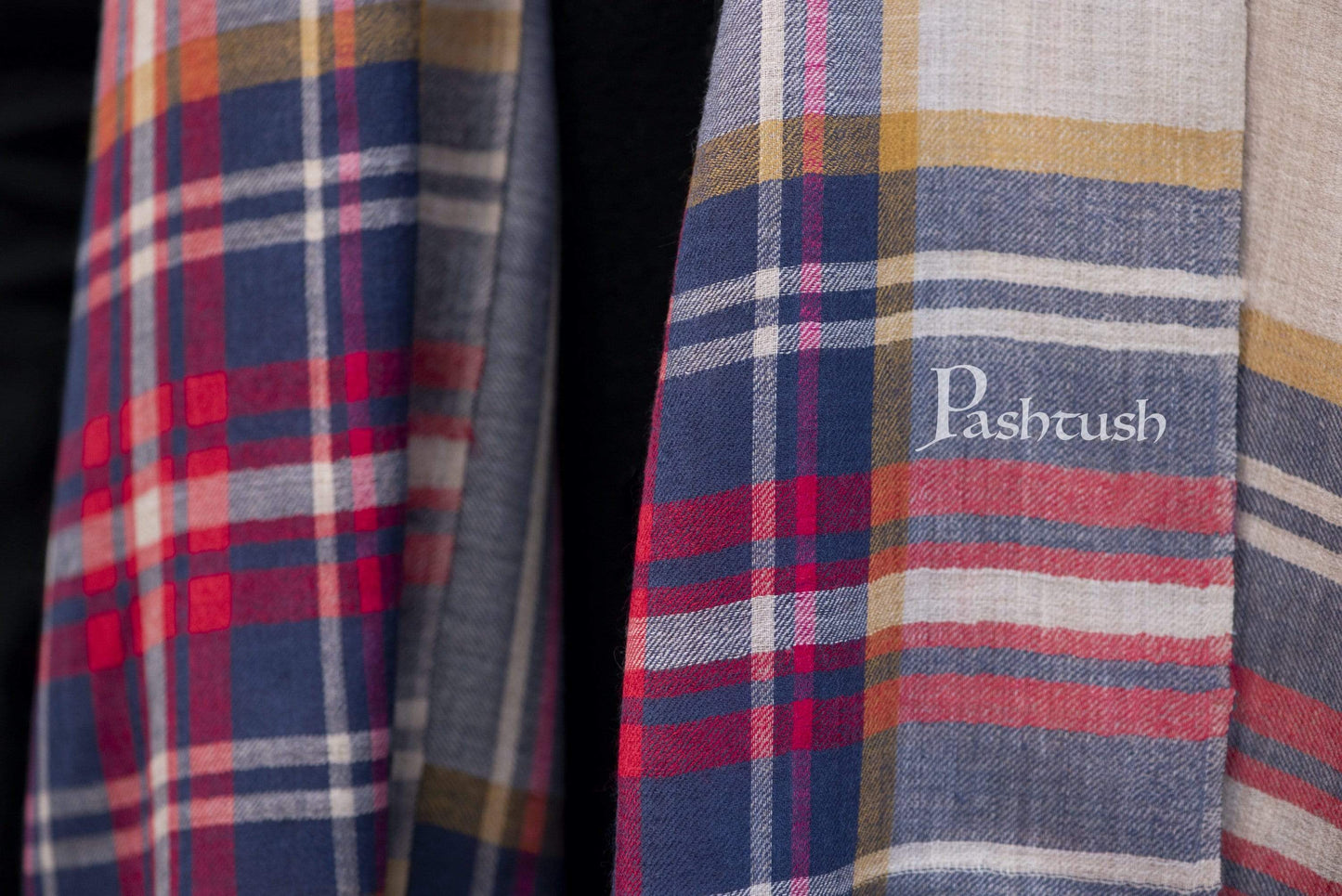 Pashtush India 70x200 Pashtush Mens Cashmere Wool Checkered Scarf
