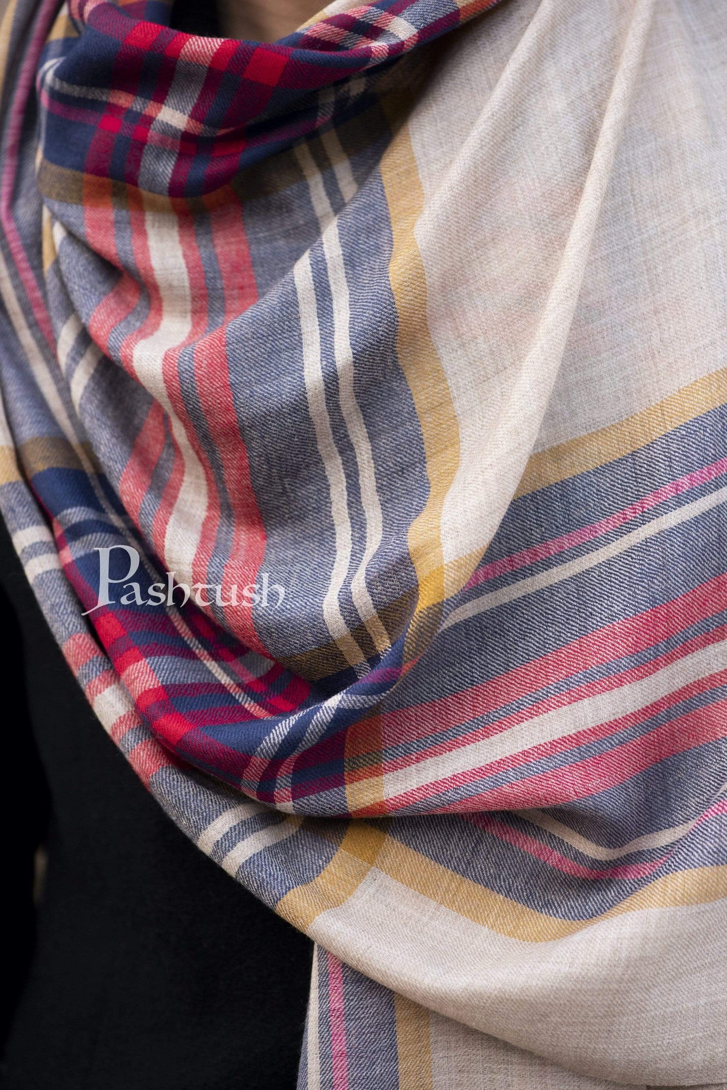 Pashtush India 70x200 Pashtush Mens Cashmere Wool Checkered Scarf